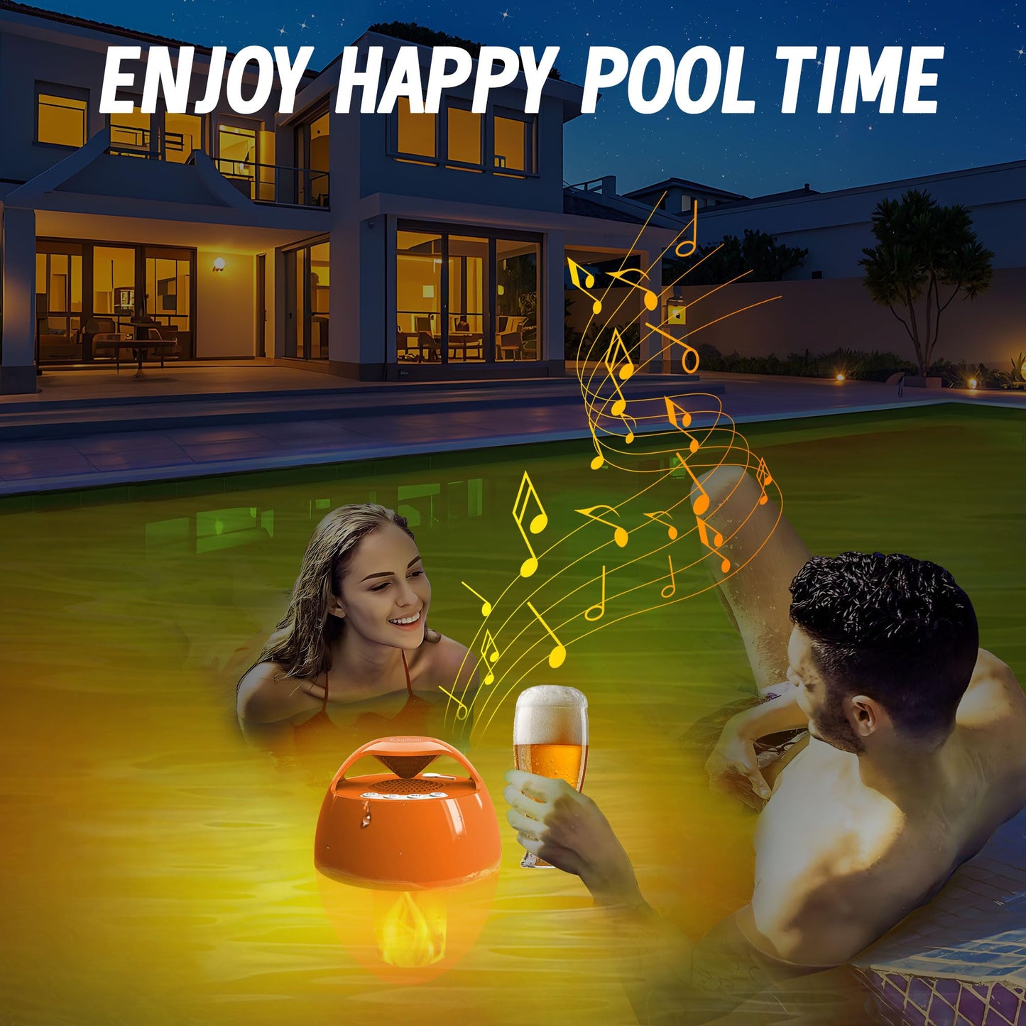 KingSom Bluetooth Pool Speaker, Floating Pool Speakers with LED Flame Light, IP68 Waterproof Hot Tub Speakers,Floating Bluetooth speaker for Pool,Loud Stereo Sound,Hands-Free,24H Playtime pool Speaker