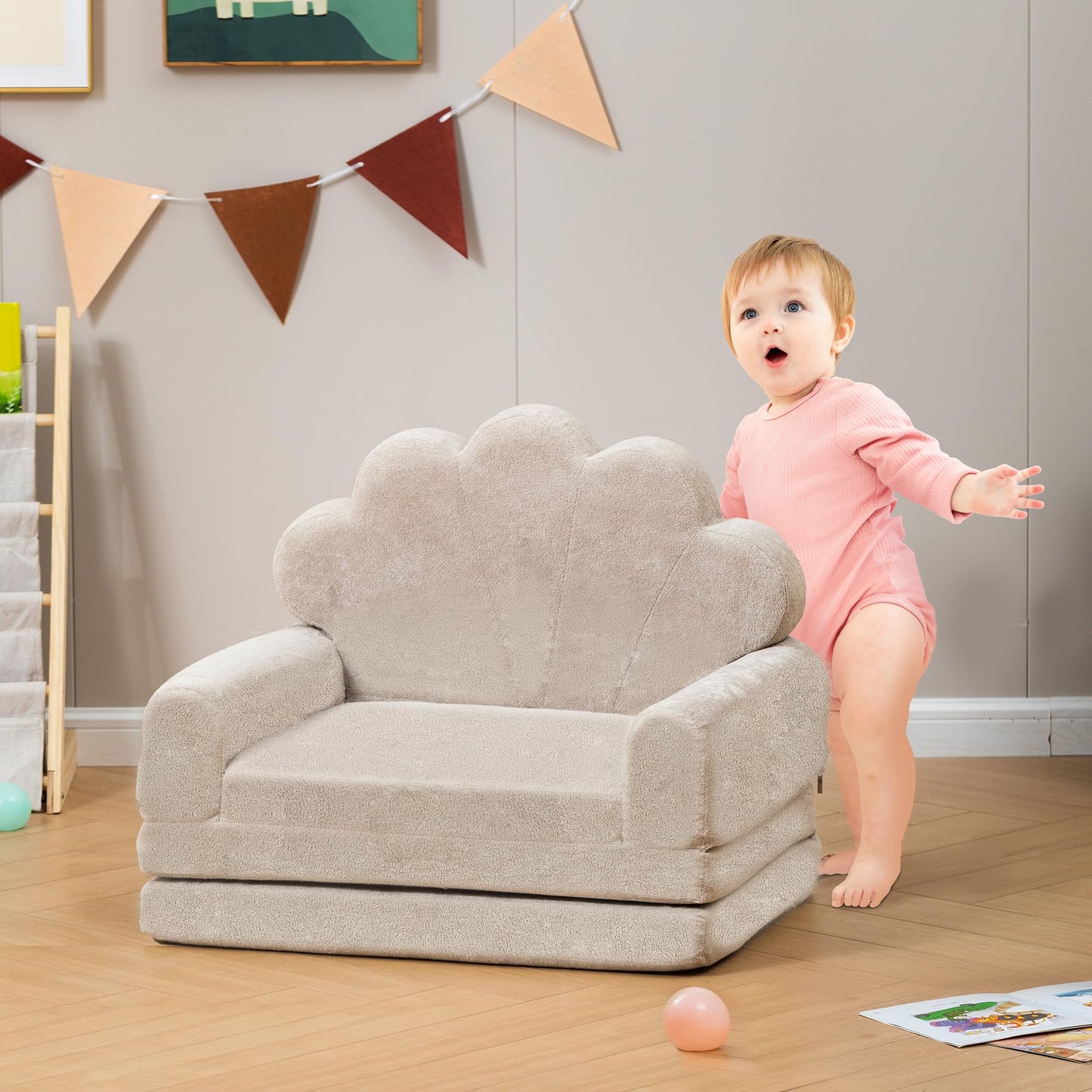 spanspace 2-in-1 Kids Couch, Toddler Couch Fold Out, Comfy Toddler Chair, Convertible Kids Sofa to Lounger with Pocket and Removable Cover