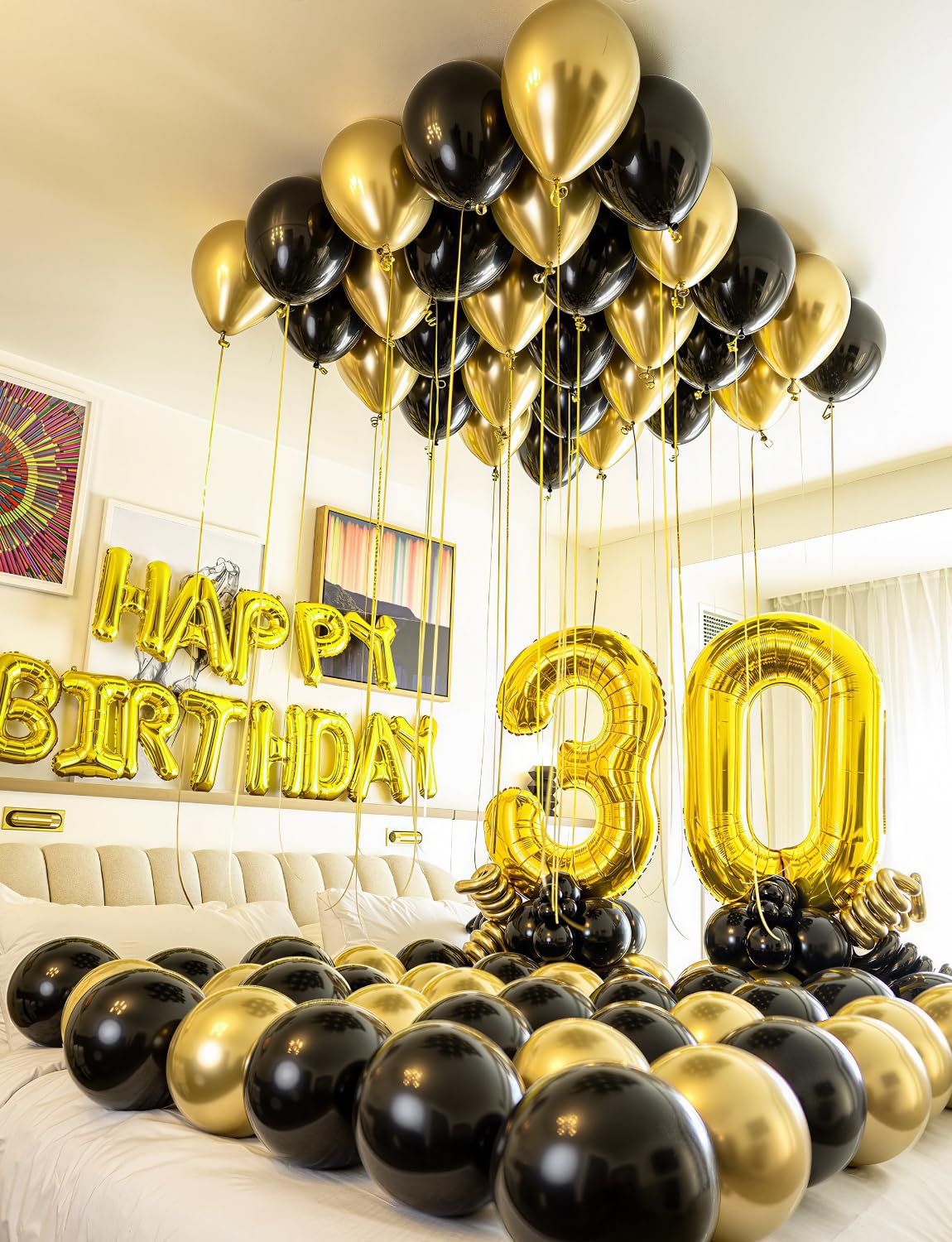 Adeyoo Black and Gold Balloons - 50PCS 12 Inch Metallic Gold Balloons Confetti Balloon Thickened Latex Balloon for Birthday Retirement Anniversary Wedding Party Decorations Supplies