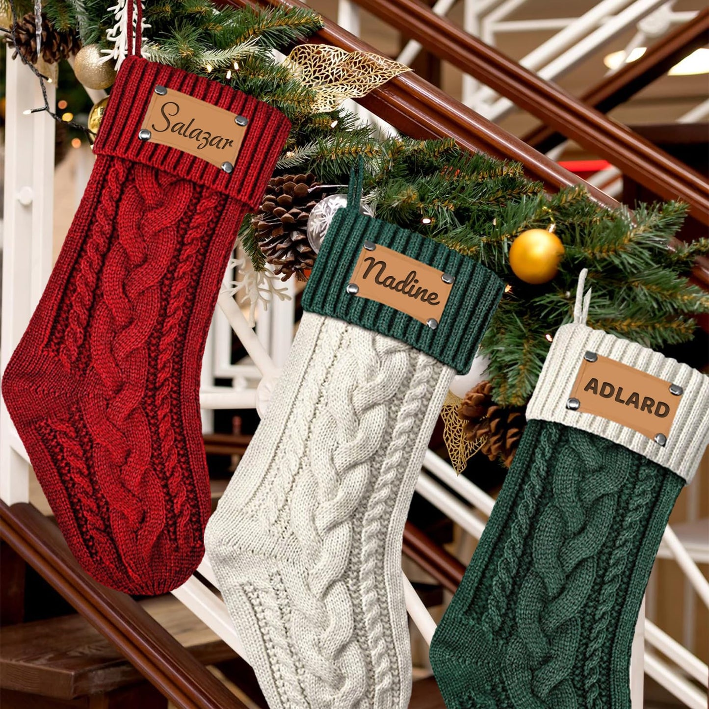 Bliver Personalized Christmas Stockings Custom Christmas Stockings with Names Knitted Stockings for Christmas Holiday Decor, Santa Claus Decor