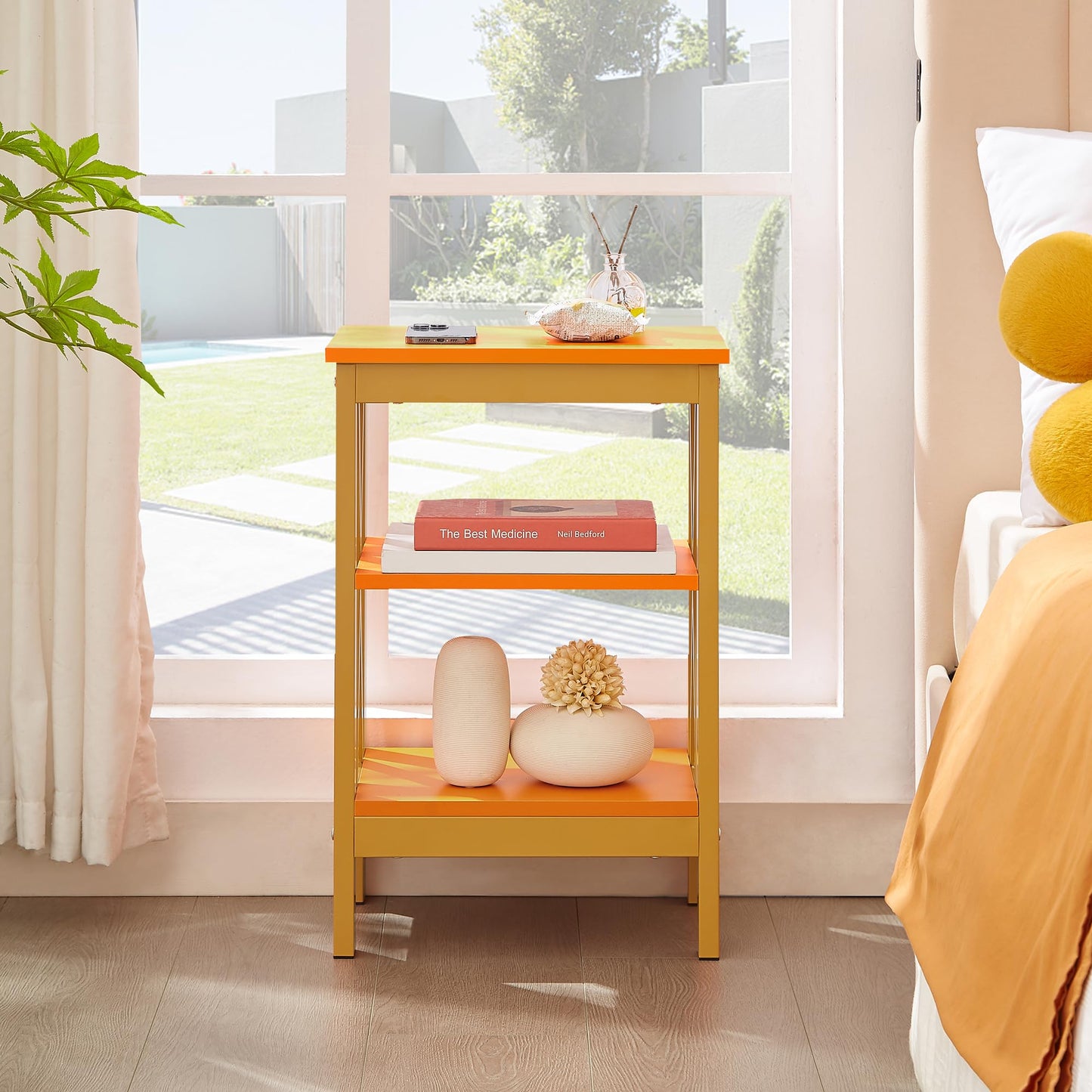 VECELO Nightstands Side/End Table with Storage Shelf Nightstands for Children's Room Living Room Bedroom, Orange