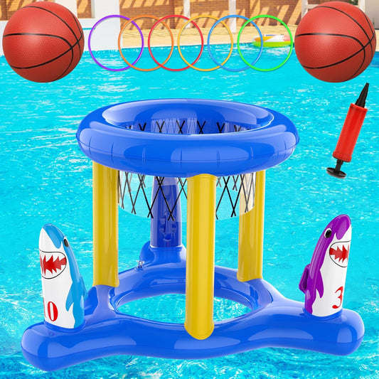 Pool Games Toys Set for Kids, Floating Pool Basketball Hoops & Pool Ring Toss Game, Swimming Pool Toys for Kids Ages 4-8 8-12, Teens, Adults and Family