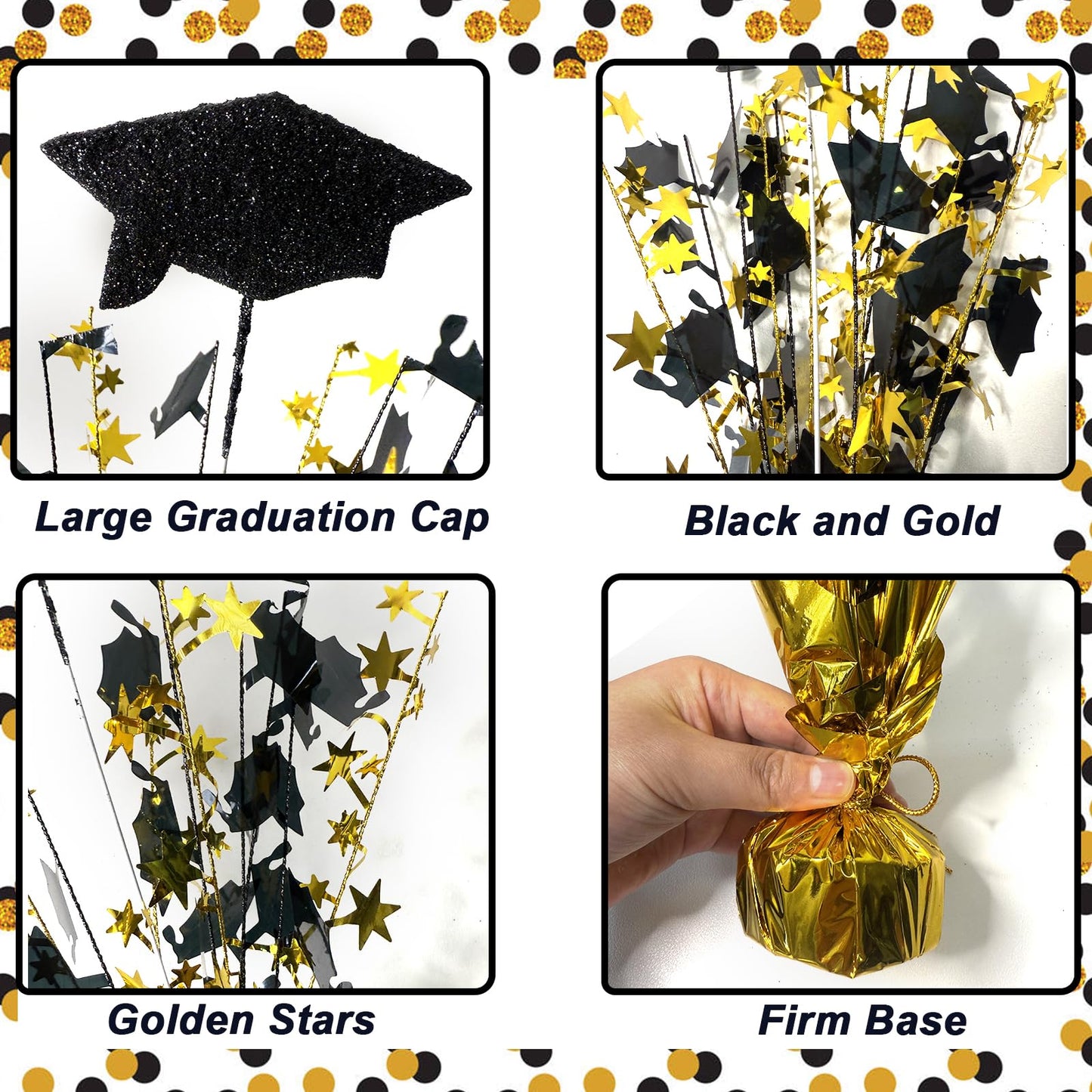 FUBININA 6 Pack 2025 Graduation Table Centerpiece Party Decoration Metallic Foil Spray Glitter Graduate Cap Decor Star Table Top for Graduation Parties Grad Ceremonies Party Favor, Black and Gold