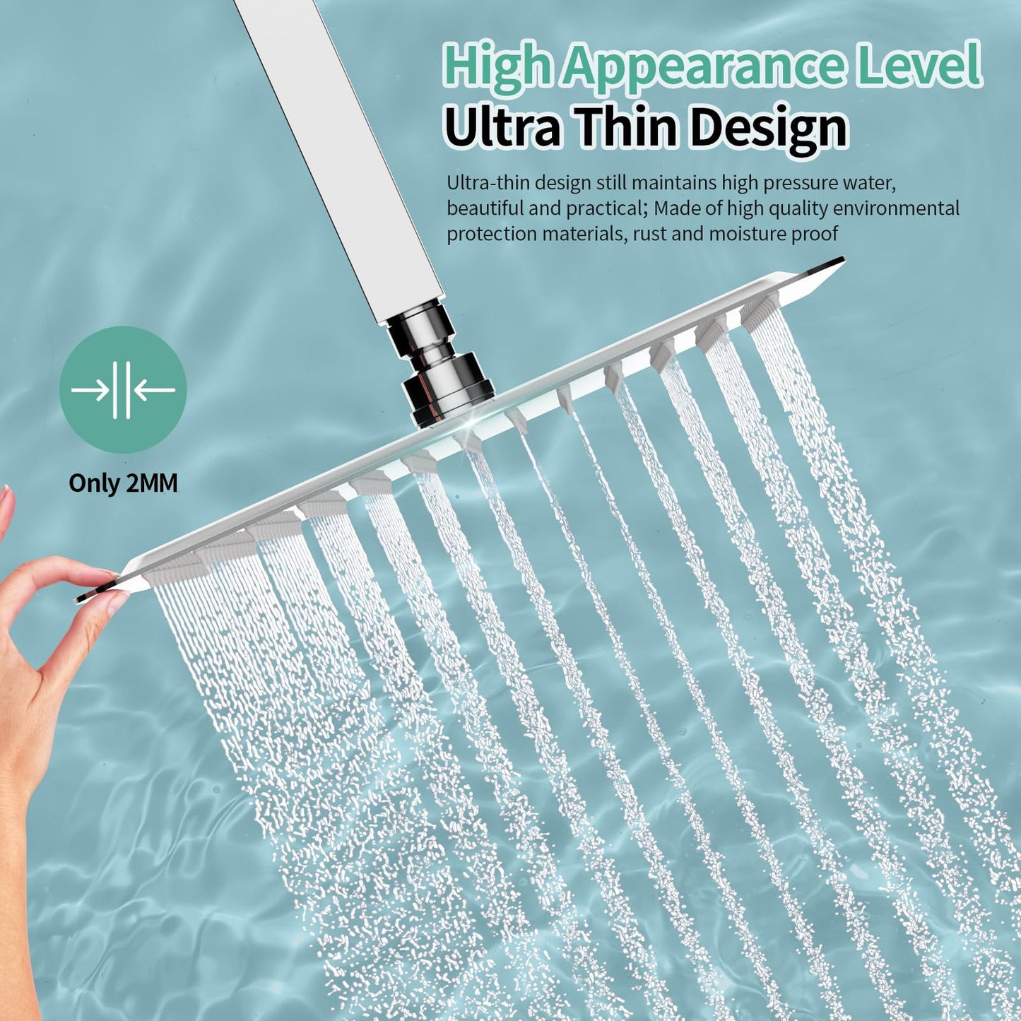 SR SUN RISE Luxury 12 Inch Large Square Stainless Steel Shower Head High Pressure Rainfall Showerhead Ultra Thin Water Saving Polished Chrome