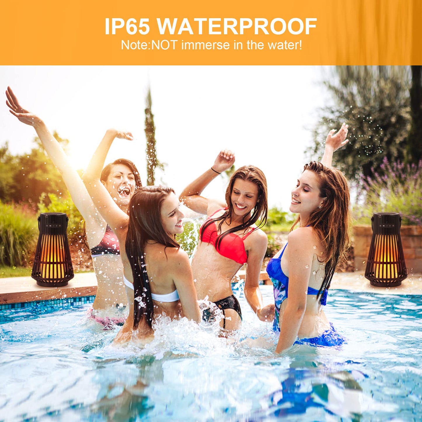 Outdoor Bluetooth Flame Speaker, Tesoorda LED Flickering Flame Effect Speaker with Torch Light, Portable Waterproof Wireless Speaker with Wall Mounted Hook&S Hook&Stake for Camping, Deck, Patio, 2Pack