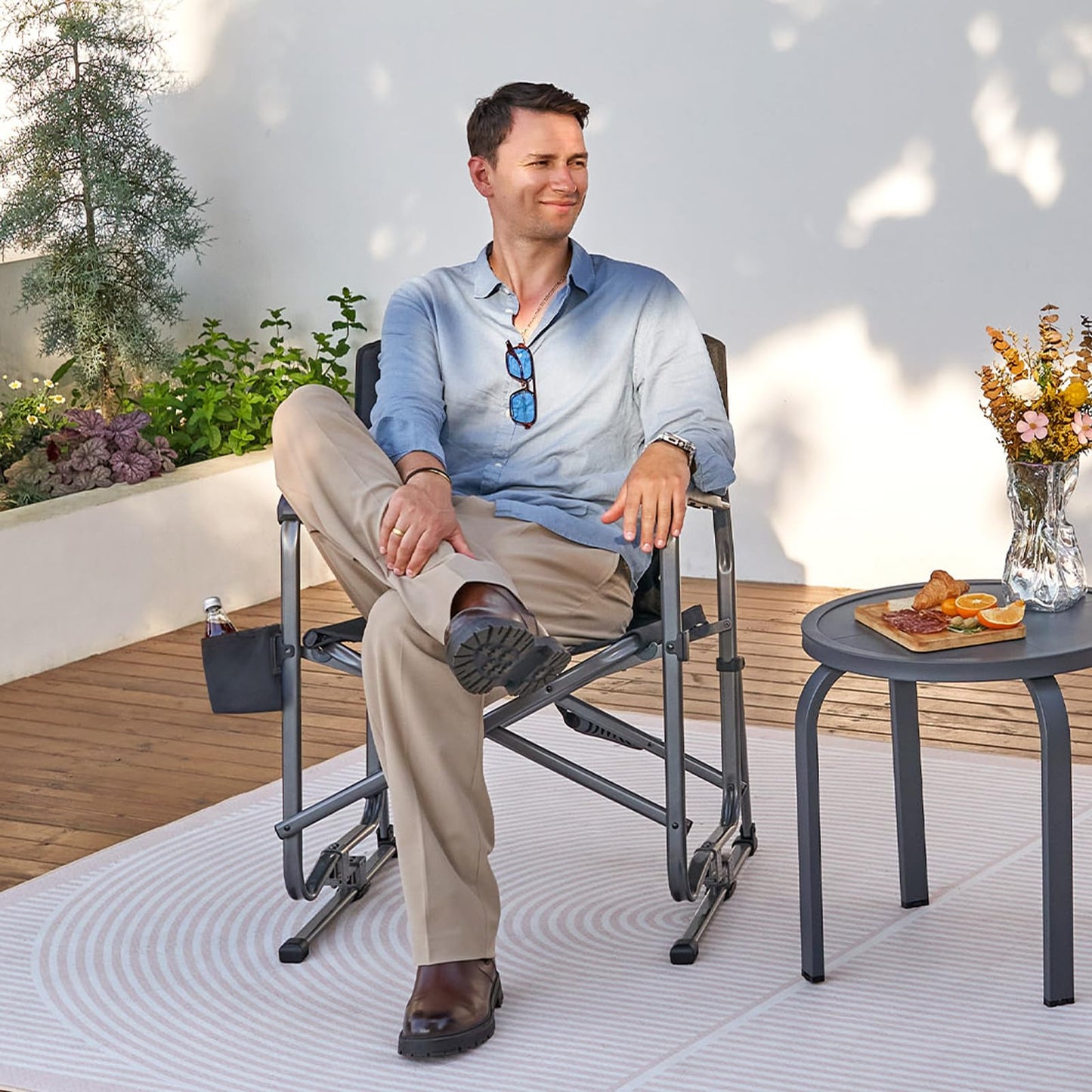 EVER ADVANCED Rocking Chair Outdoor, Quick Set Rocker Camping Chair for Adult, Foldable Rocker Chair Lightweight, Portable Folding Rocker Chair for Patio, Living Room, Balcony, Supports 300 LBS, Black