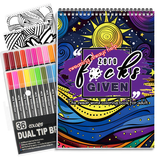 apolyone Swear Word Coloring Book for Adults with 36 Colors Markers, Spiral Bound Coloring Books for Adults Relaxation Gift, Swear Word & Cuss Stress Relief with 24 Patterns