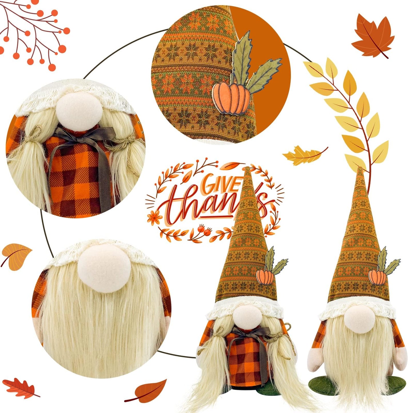 Lovinland Fall Decor - Fall Decorations for Home - Cute Thanksgving Gnomes Plush Doll for Office, Table, Room, Mantel, Shelf, Porch, Desk, Halloween Table Centerpieces - Thanksgiving Gifts for Women
