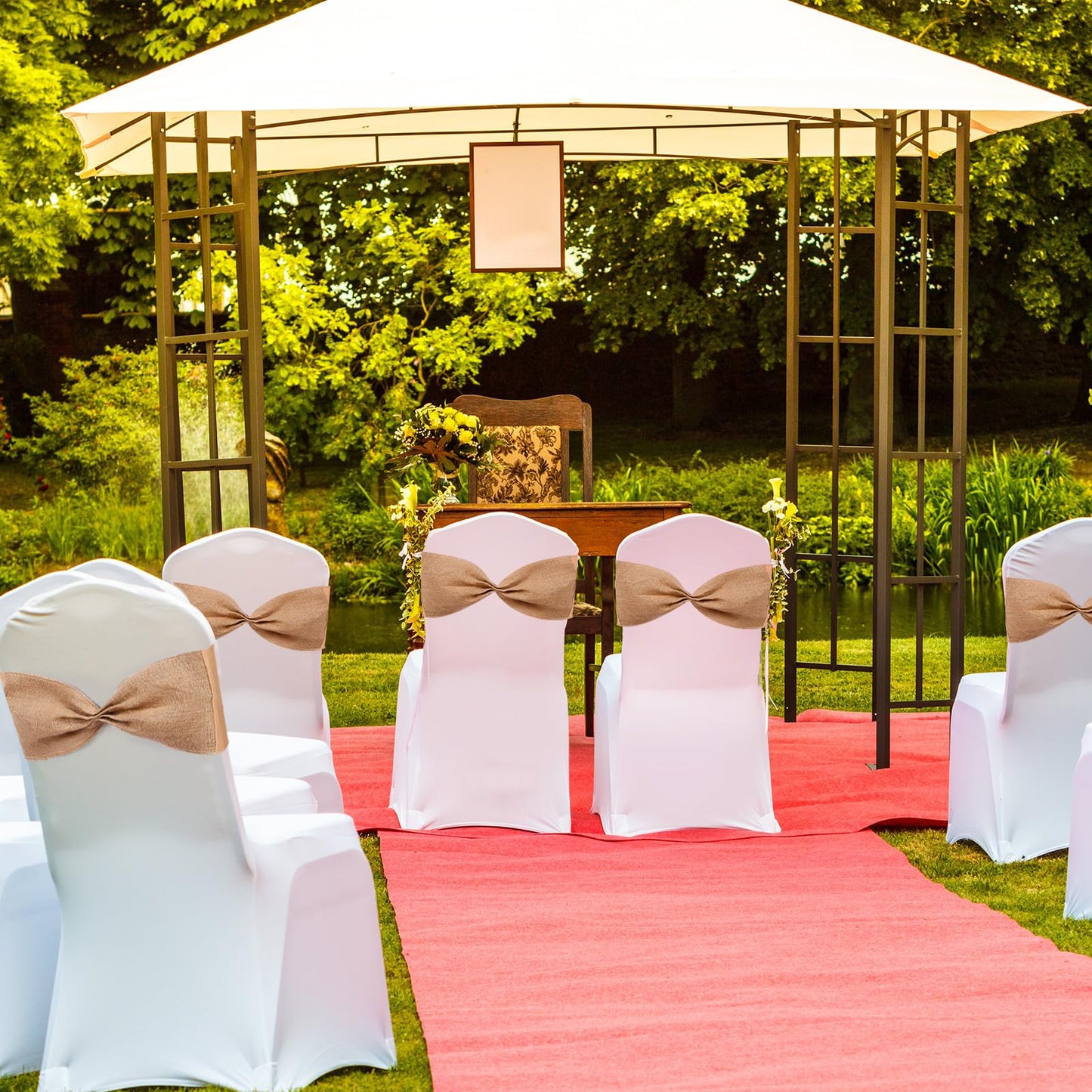 Newwiee Burlap Stretch Chair Sashes Linen Spandex Chair Bands Ties Dining for Wedding Dining Banquet Event Party Favor Ceremony Decoration(48 Pieces)