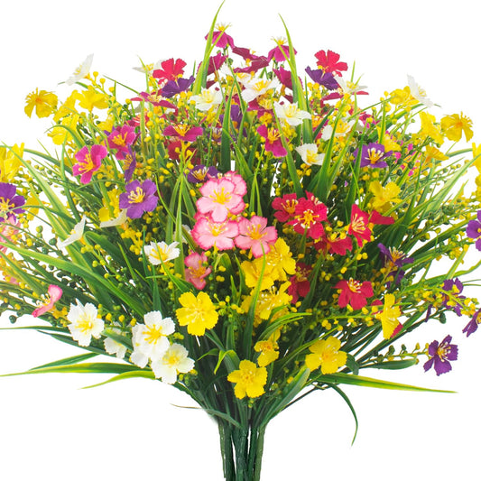 Grunyia 12 Bundles Artificial Flowers Faux Plants Spring Decoration Plastic Plants UV Resistant Shrubs for Home Indoor Outside Garden Window Porch Pots Decoration (Multicolor)