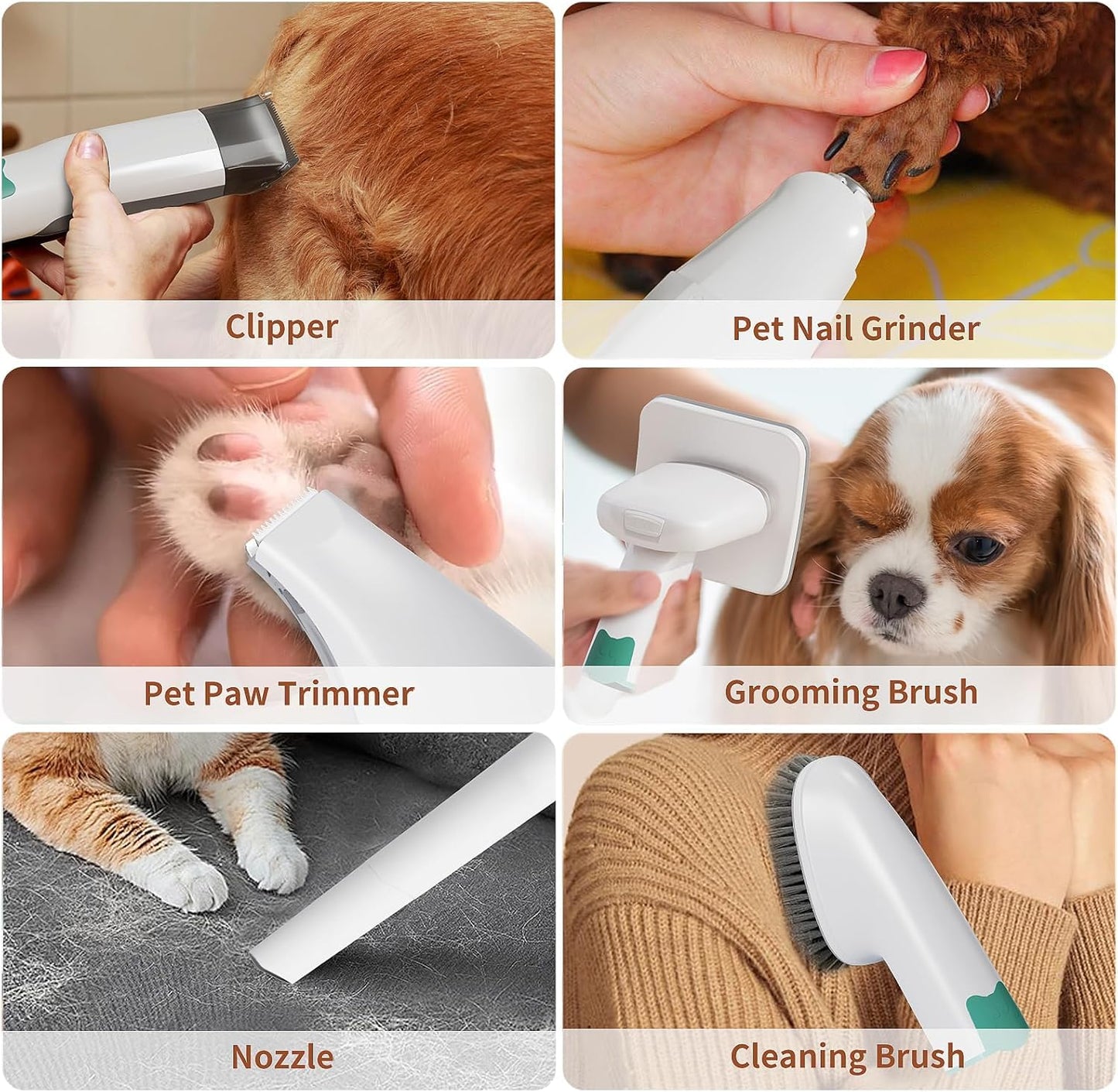 8VR Dog Grooming Kit, Pet Grooming Vacuum with Pet Clipper Nail Grinder, Dog Hair Vacuum with 6 Pet Grooming Tools for Dogs Cats Shedding Grooming