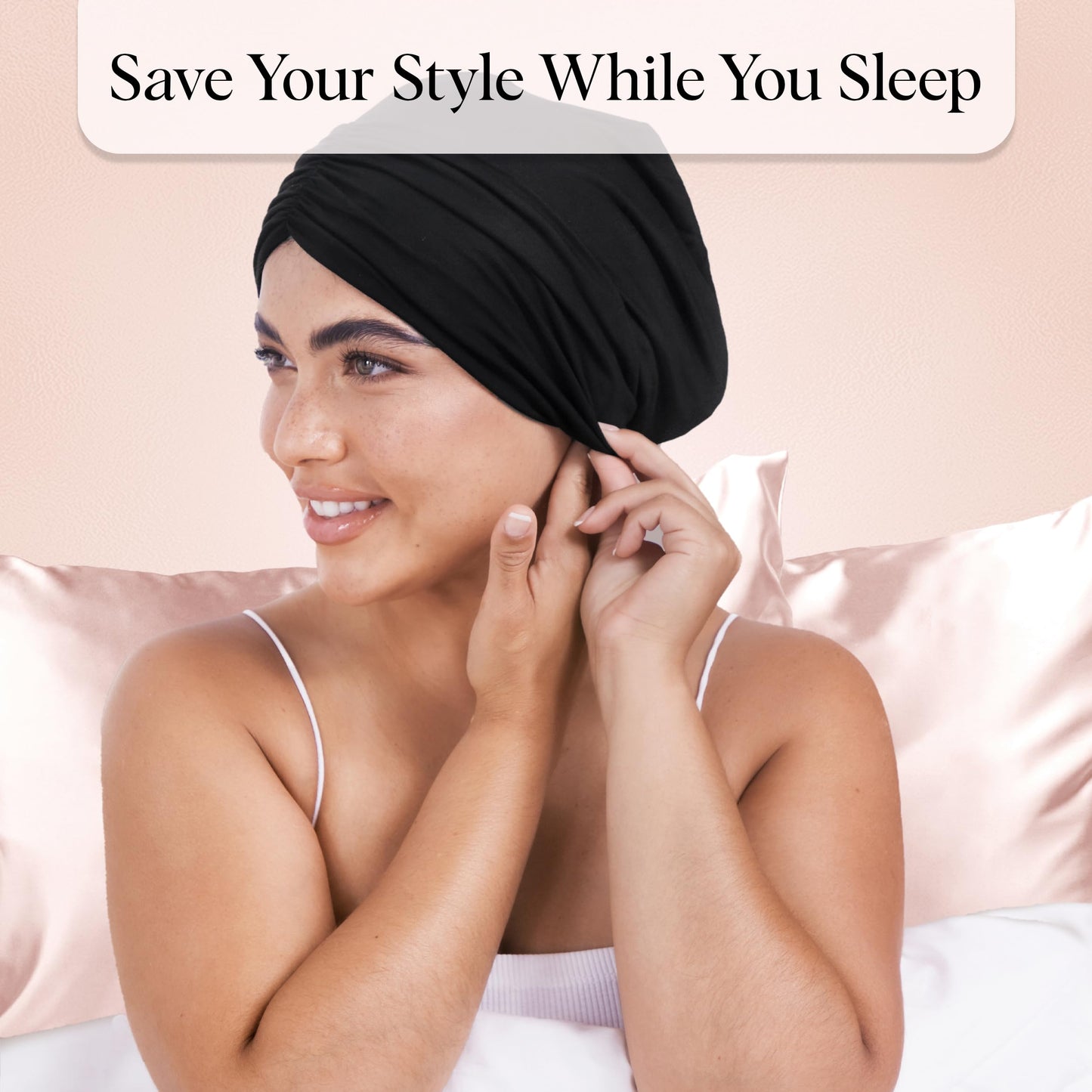 Kitsch Satin Lined Beanie - Softer than Silk Bonnet For Sleeping Women, Breathable Hair Cover for Sleeping, Slouchy Beanie, Bonnets for Women, Hair Wrap, Reduce Breakage for Freez-free Hairs - Black