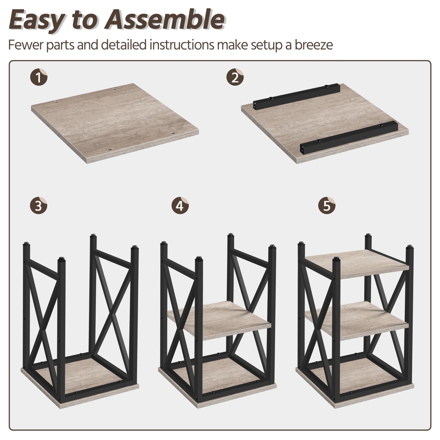 Yaheetech Industrial End Tables Set of 2, 3-Tier Side Tables with Storage Shelves for Living Room, X Design Sofa Tables, Strong Metal Frame, Easy Assembly, 16x16x24.5 in, Gray