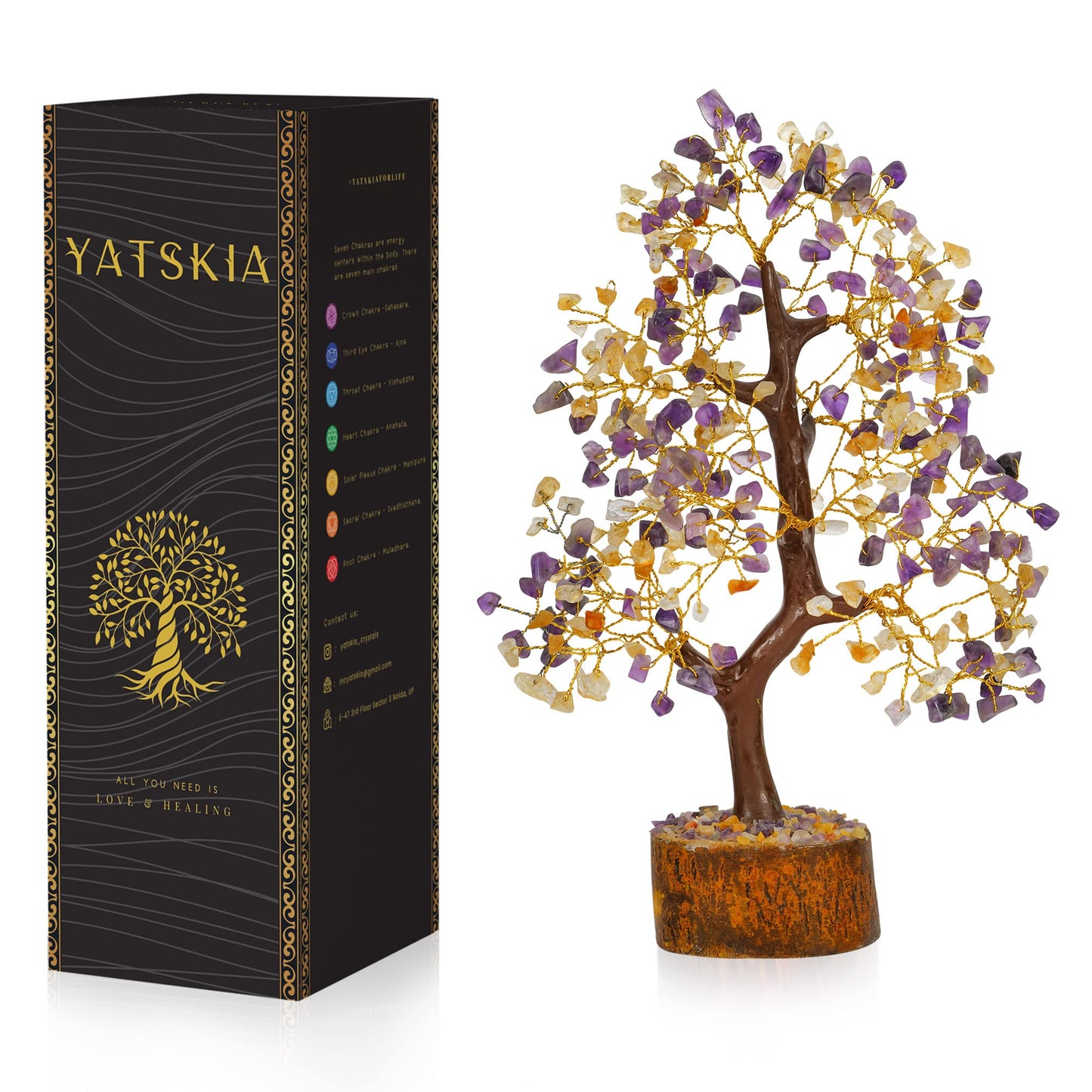 YATSKIA 7 Chakra Tree of Life, Crystals and Healing Stones, Birthday Gifts for Women - Crystal Tree for Positive Energy, Home Office Decor, Spiritual Gifts for Women