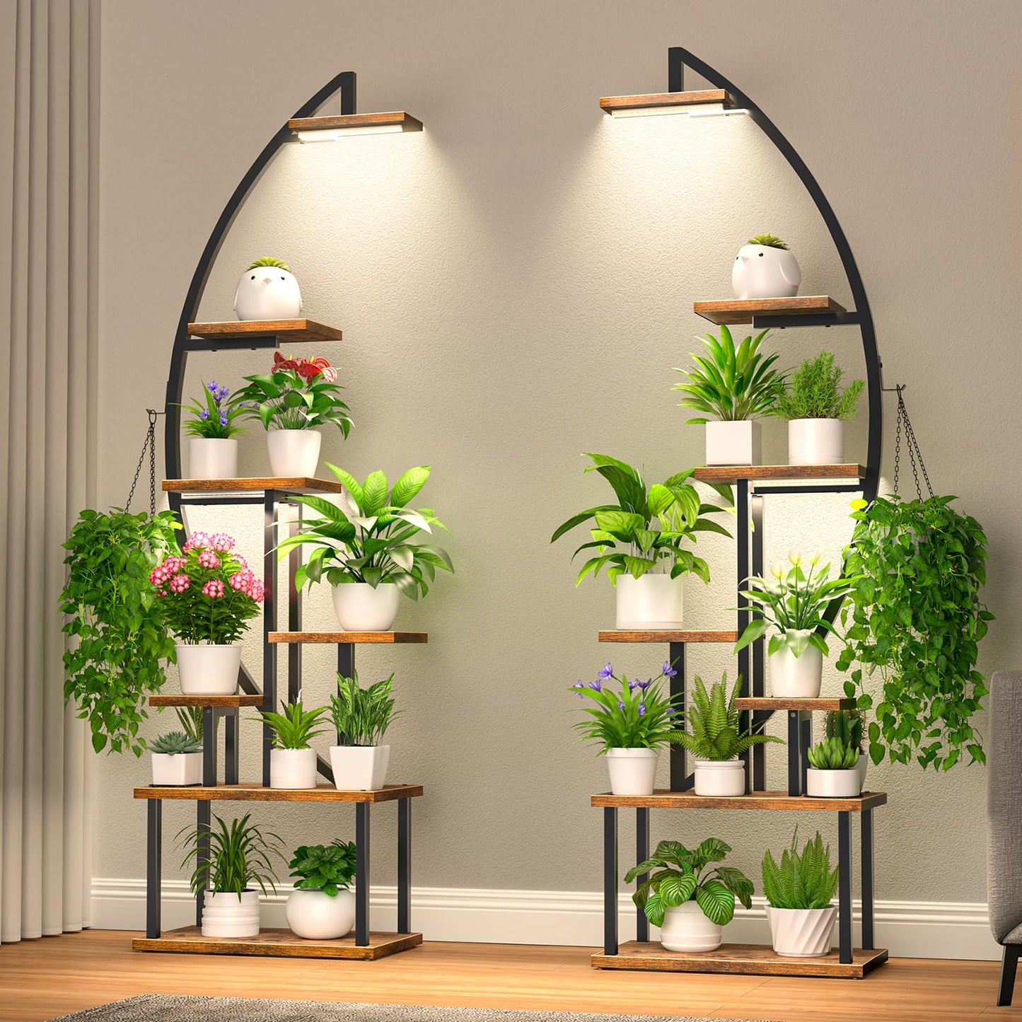 Plant Stand Indoor with Grow Lights: Large Plant Shelf for Multiple Plants, 2 Pack Plant Shelves 7 Tiered, Lighted Corner Flower Stands Half Moon, Black Plant Holders Indoor Tall for Living Room Patio