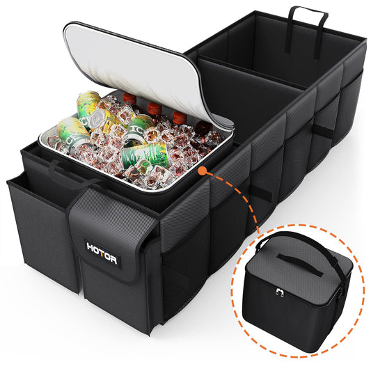HOTOR Trunk Organizer, Sturdy Foldable with Cooler for Car & SUV, 3 Compartments, Black, 30.90”×12.60”×10.63”