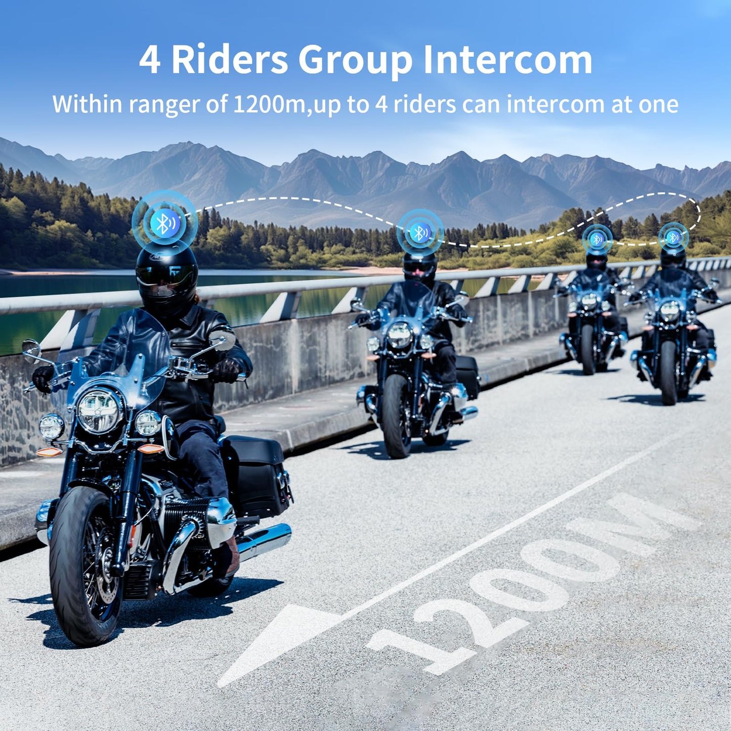 Fodsports Motorcycle Bluetooth Intercom FX4 Pro 1200m Helmet Intercom, 4 Riders Motorcycle Bluetooth Headset, Helmet Communication System FM/Hard &Soft Mic/2Pack