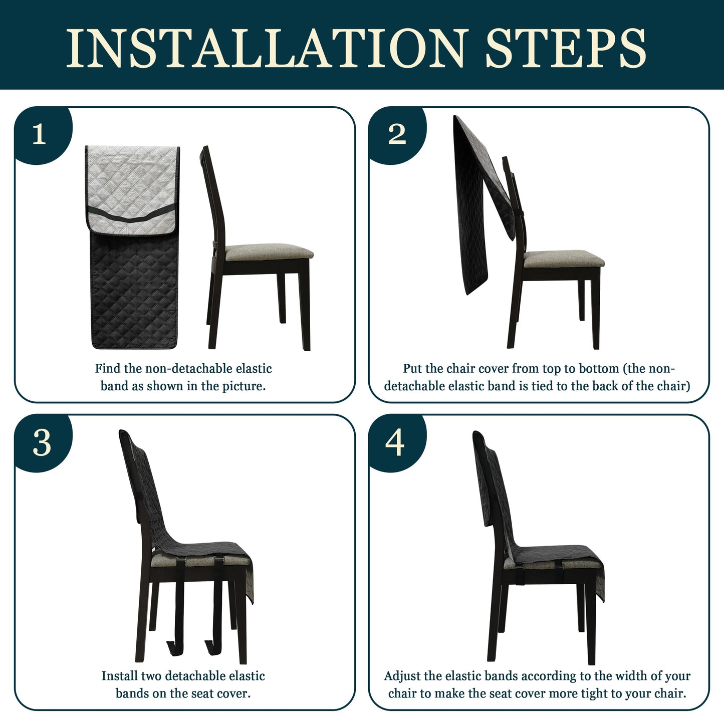 Yonus Waterproof Dining Chair Cover Office Chair Cover Water Resistant Dining Room Chair Cover Kitchen Chair Slipcover Computer Chair Cover with Anti-Slip Buckle (Black, 1PCS)