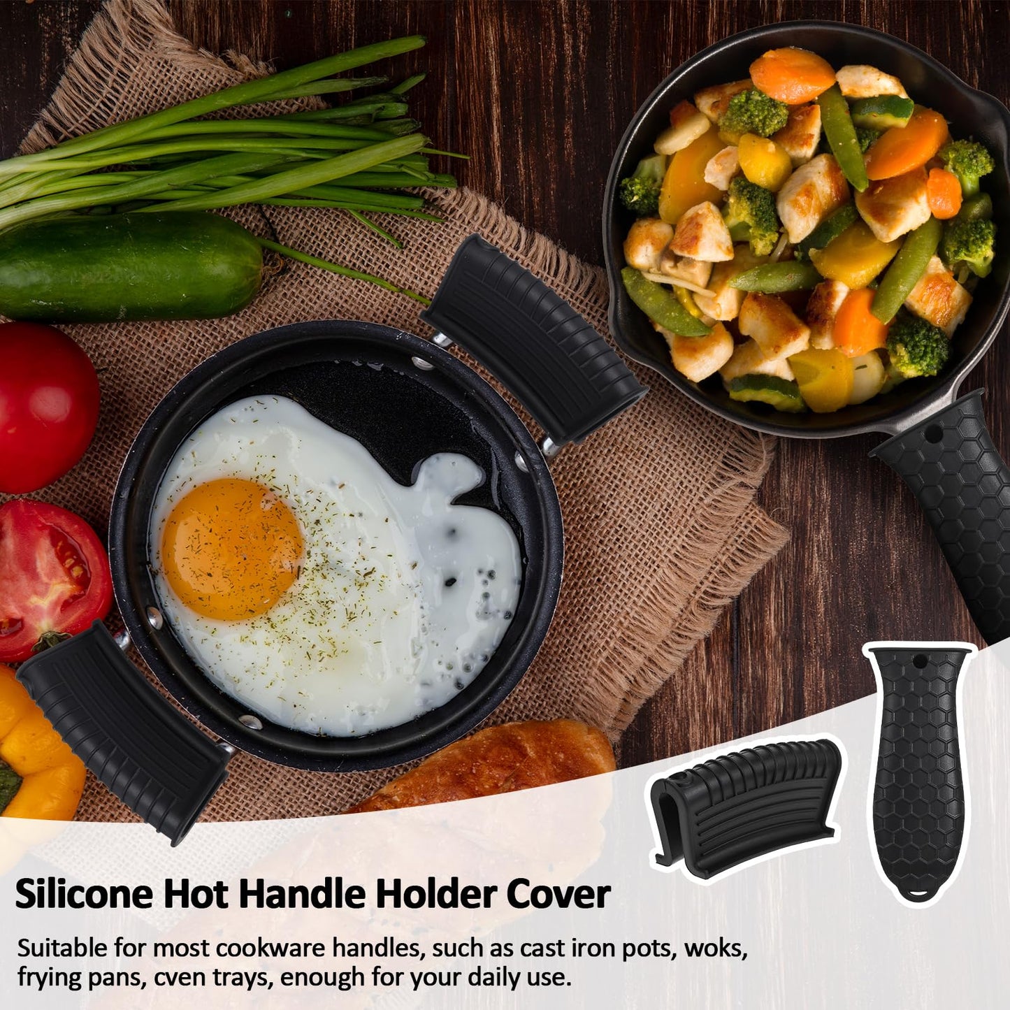 8 Pack Silicone Hot Handle Holder Cover Cast Iron Handle Cover Silicone Pot Holders Heat Resistant Assist Pan Handle Sleeve Non-Slip Pot Handle Covers for Cast Iron Skillet Metal Pan