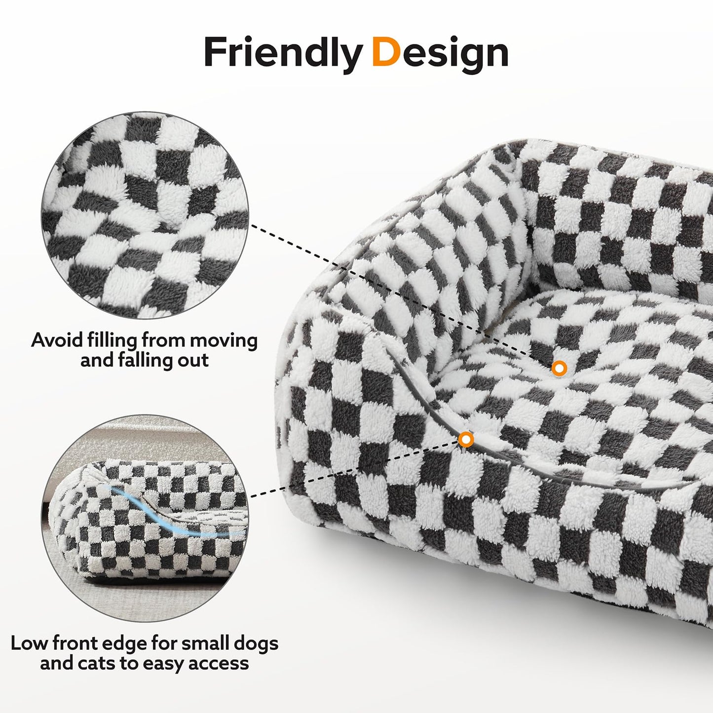 JOEJOY Dog Bed for Large Medium Small Dogs - Rectangle Orthopedic Dog Sofa Bed, Cute Modern Puppy Bed with Jacquard Shaggy Plush & Anti Slip Bottom, 30x24x9inches, Grey