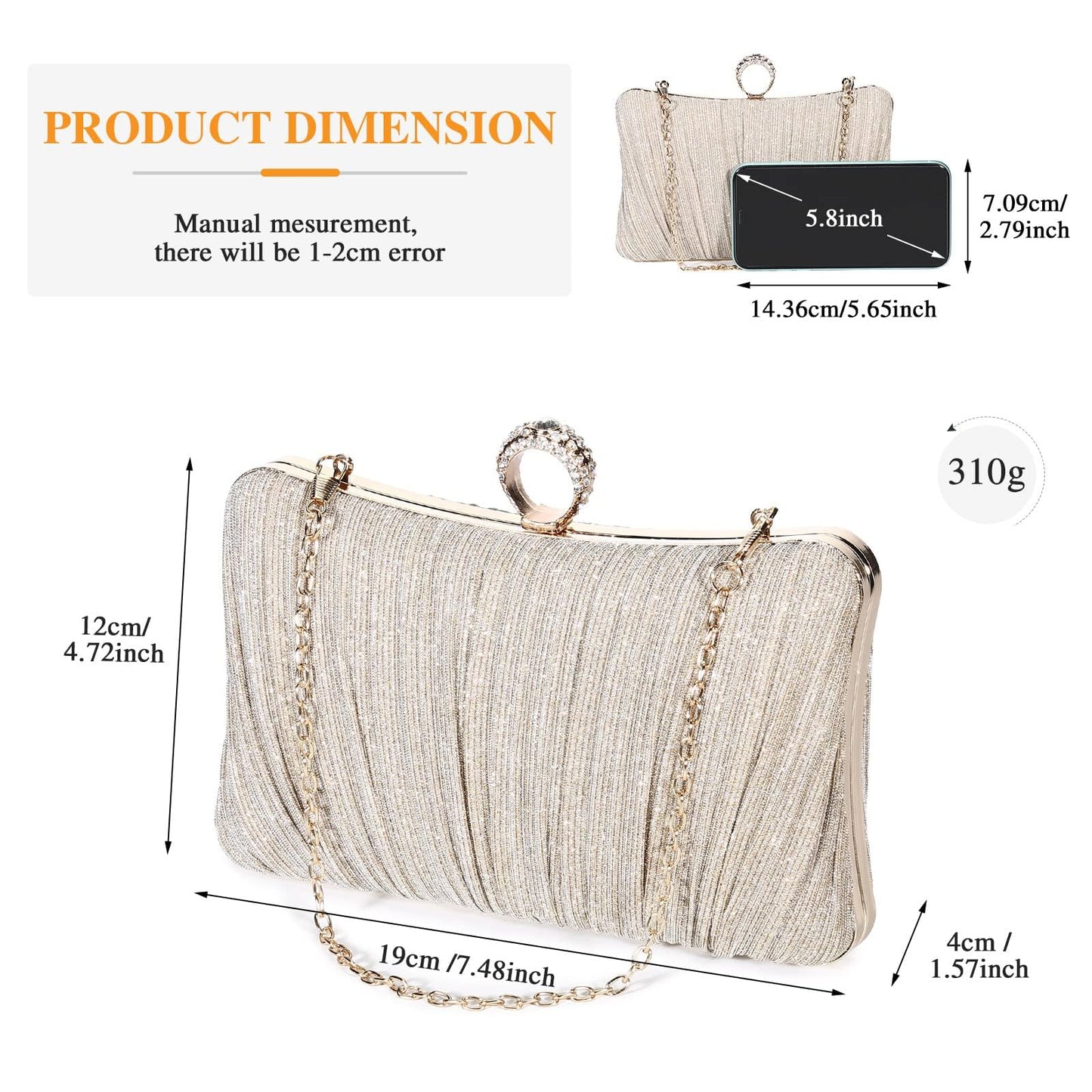 Tanpell Champagne Clutch Purses for Women Wedding Bride Evening Bag Party Clutch Wallet Women's Evening Handbags (Champagne)