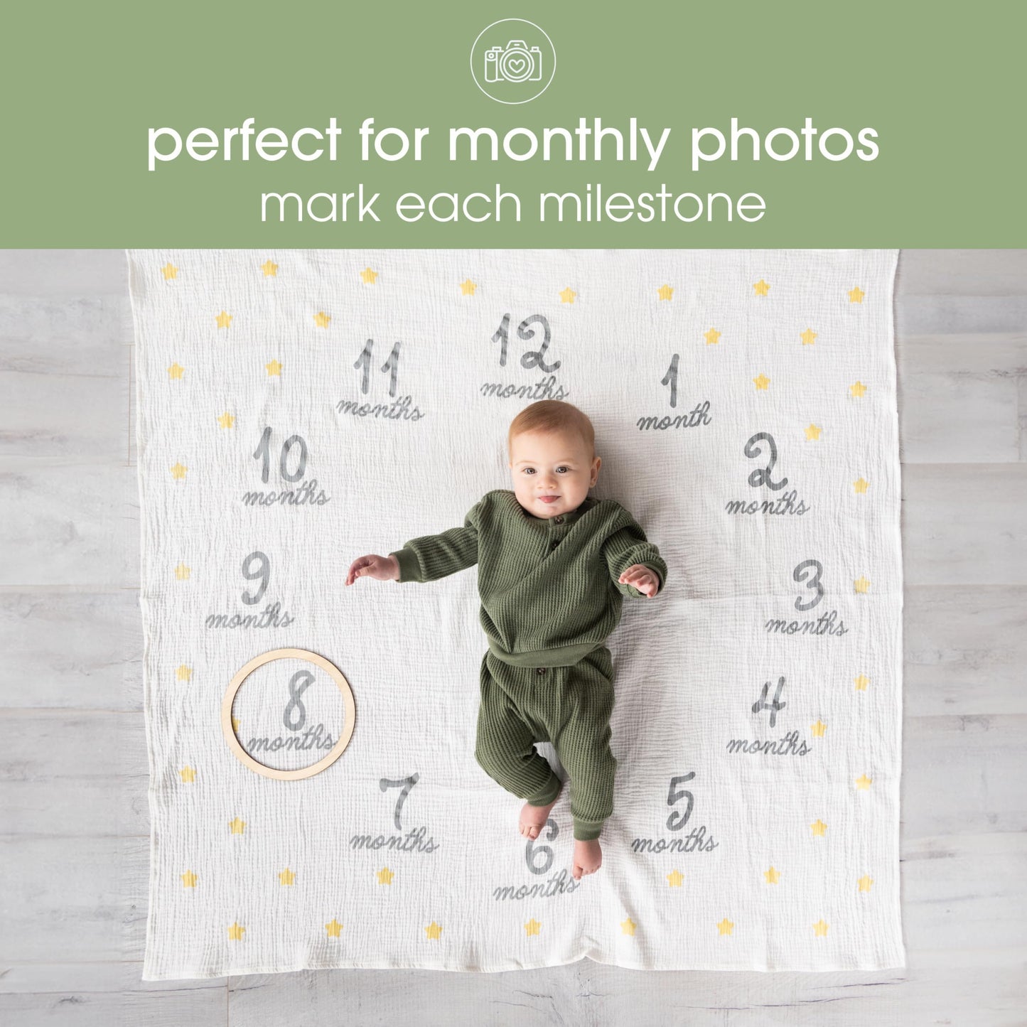 Pearhead Hello World Milestone Blanket and Prop, Baby Monthly Milestone Updates, Growth Blanket with Photo Posing Props, Ideal, Perfect Newborn Gift and Nursery Decor