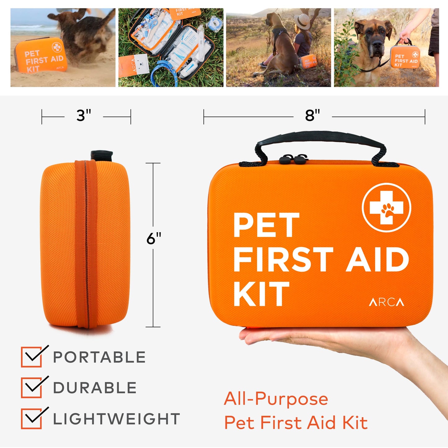 ARCA PET Cat & Dog First Aid Kit for Car - Pet Emergency Kit for Home Office Travel – Dog Camping Essentials with Digital Thermometer, Muzzle & Mini First Aid Pouch
