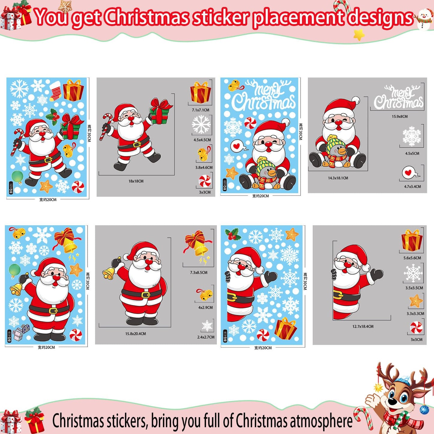 307Pcs Christmas Window Clings Christmas Snowflake Window Stickers Waterproof Double-Sided Static Christmas Decorations Decals for Holiday Window Clings New Year Party Supplies (307Pcs)