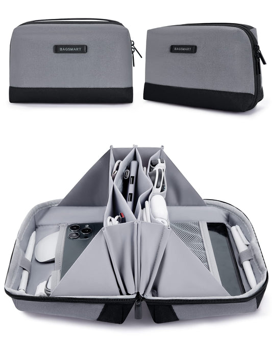 BAGSMART Electronics Organizer Pouch, Travel Tech Organizer Bag for Travel Essentials, Cord Organizer Bag as Travel Accessories for Men Women, Portable Charger Organizer with Handle, Grey