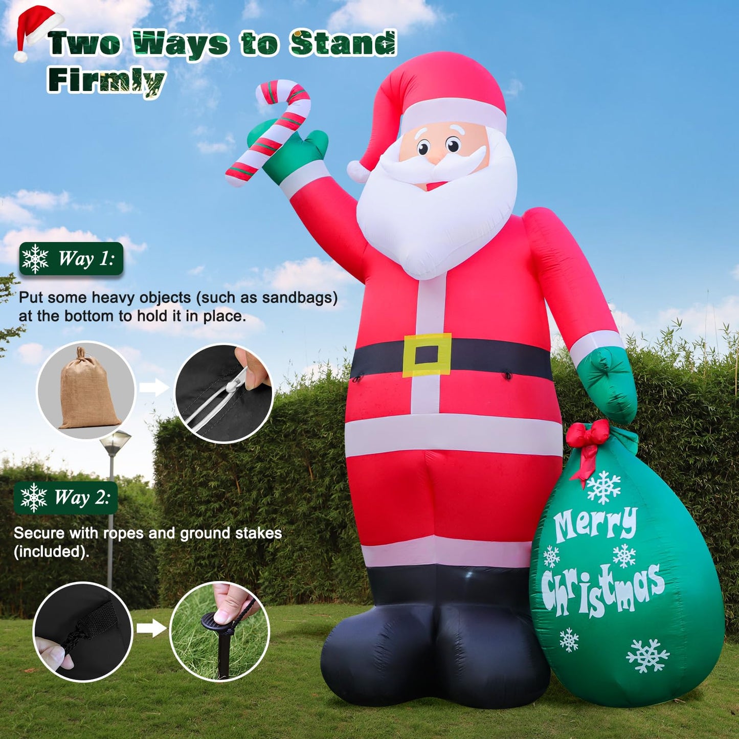 6FT Christmas Inflatable Santa with Candy and Big Gift Bag Outdoor Decorations, Built-in Brilliant Led Lights Blow Up Xmas Yard Decor, Kindly Festival Decor for Yard Lawn Garden Indoor Holiday Party