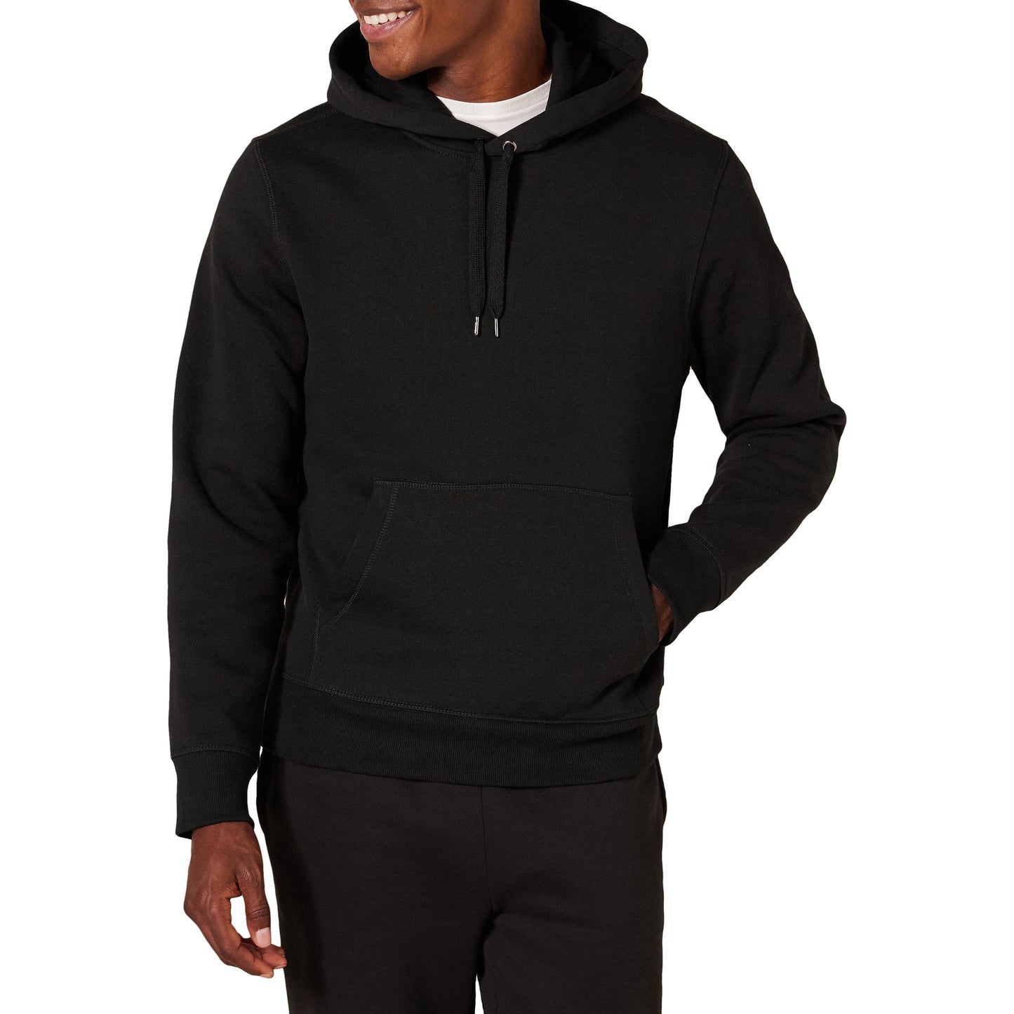 Amazon Essentials Men's Pullover Sweatshirt Hoodie, Big & Tall Options Available, Black Heather, X-Small