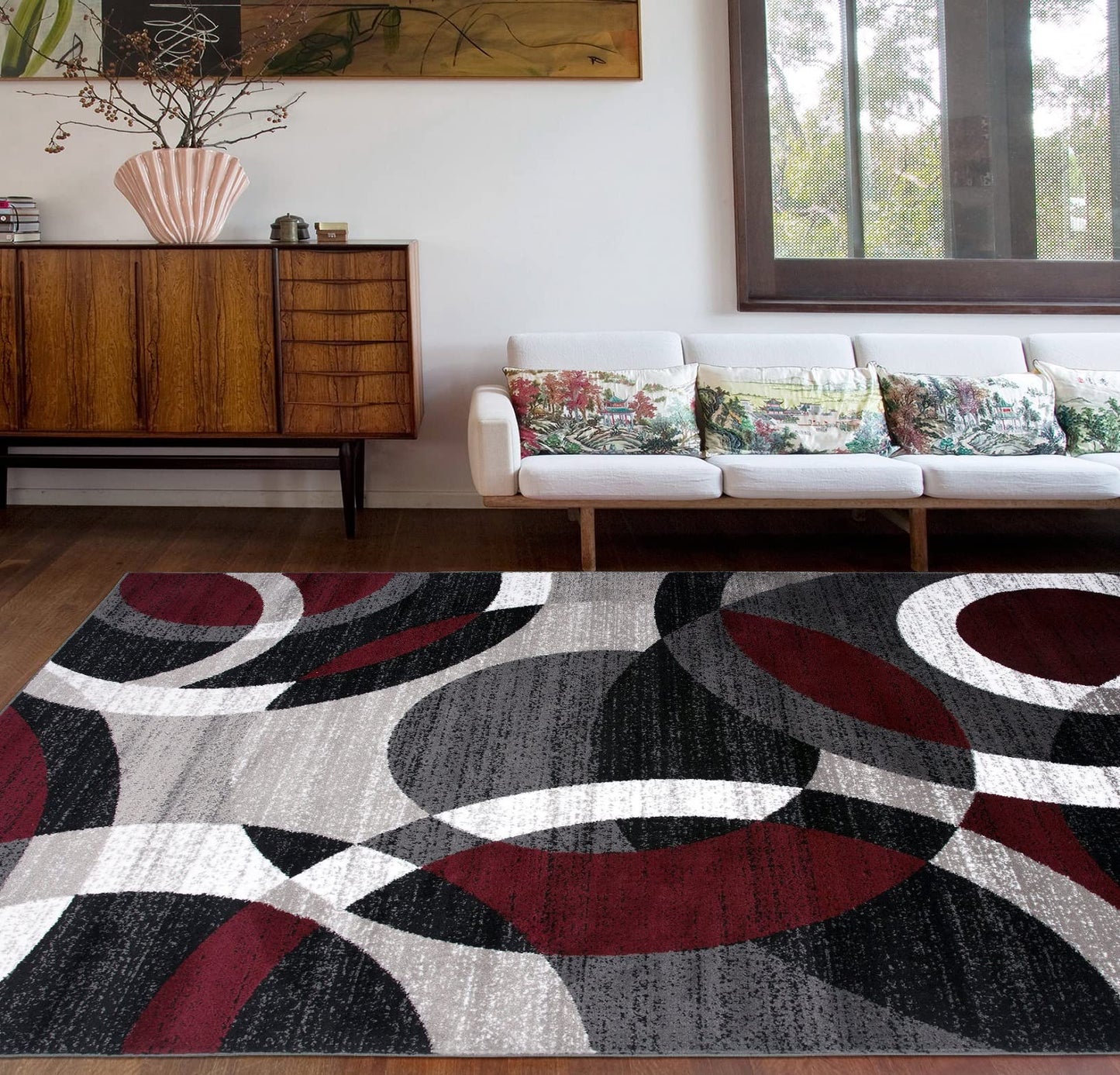 Rugshop Contemporary Abstract Circles Perfect for high Traffic Areas of Your Living Room,Bedroom,Home Office,Kitchen Area Rug 5'3" x 7'3" Red