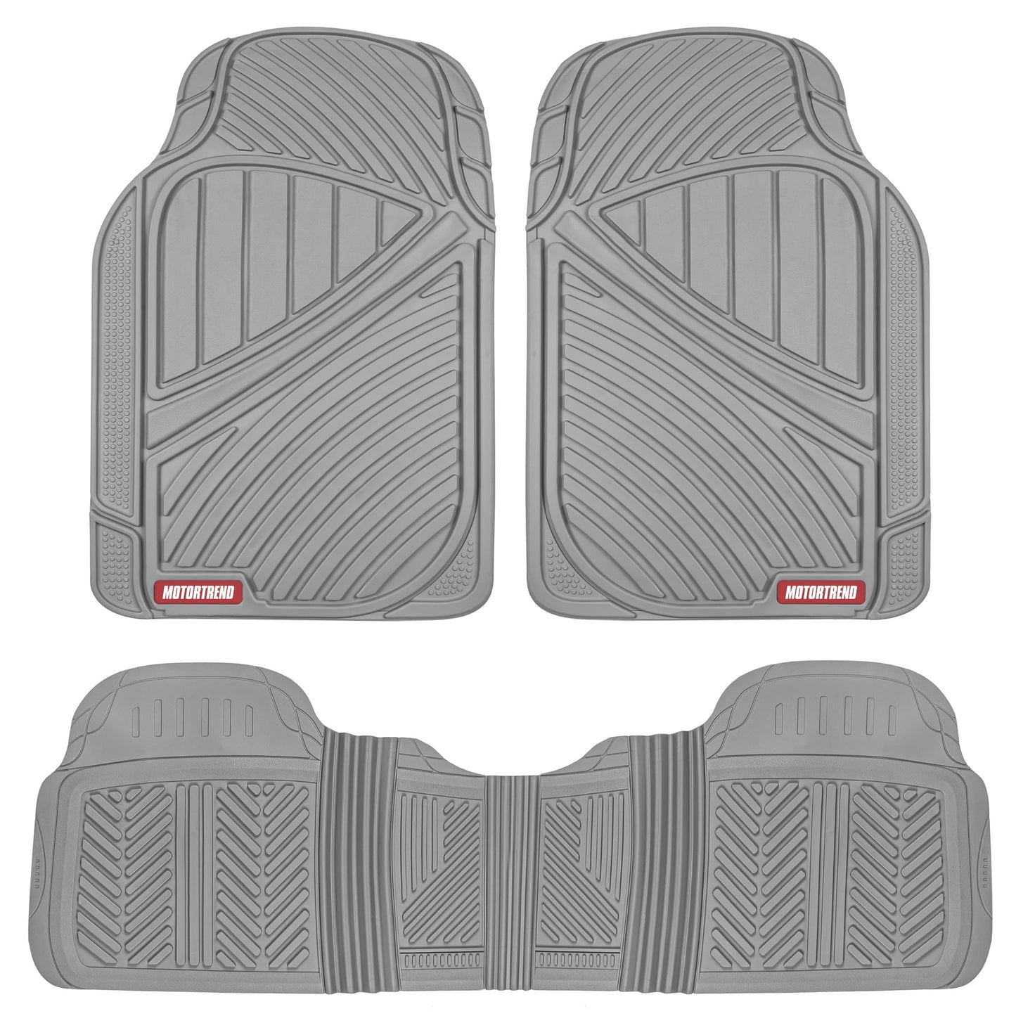 Motor Trend FlexTough Performance All Weather Rubber Car Floor Mats - 3 Piece Floor Mats Automotive Liners for Cars Truck SUV, Heavy-Duty Waterproof (Black)
