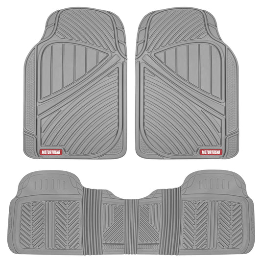 Motor Trend FlexTough Performance All Weather Rubber Car Floor Mats - 3 Piece Floor Mats Automotive Liners for Cars Truck SUV, Heavy-Duty Waterproof (Black)