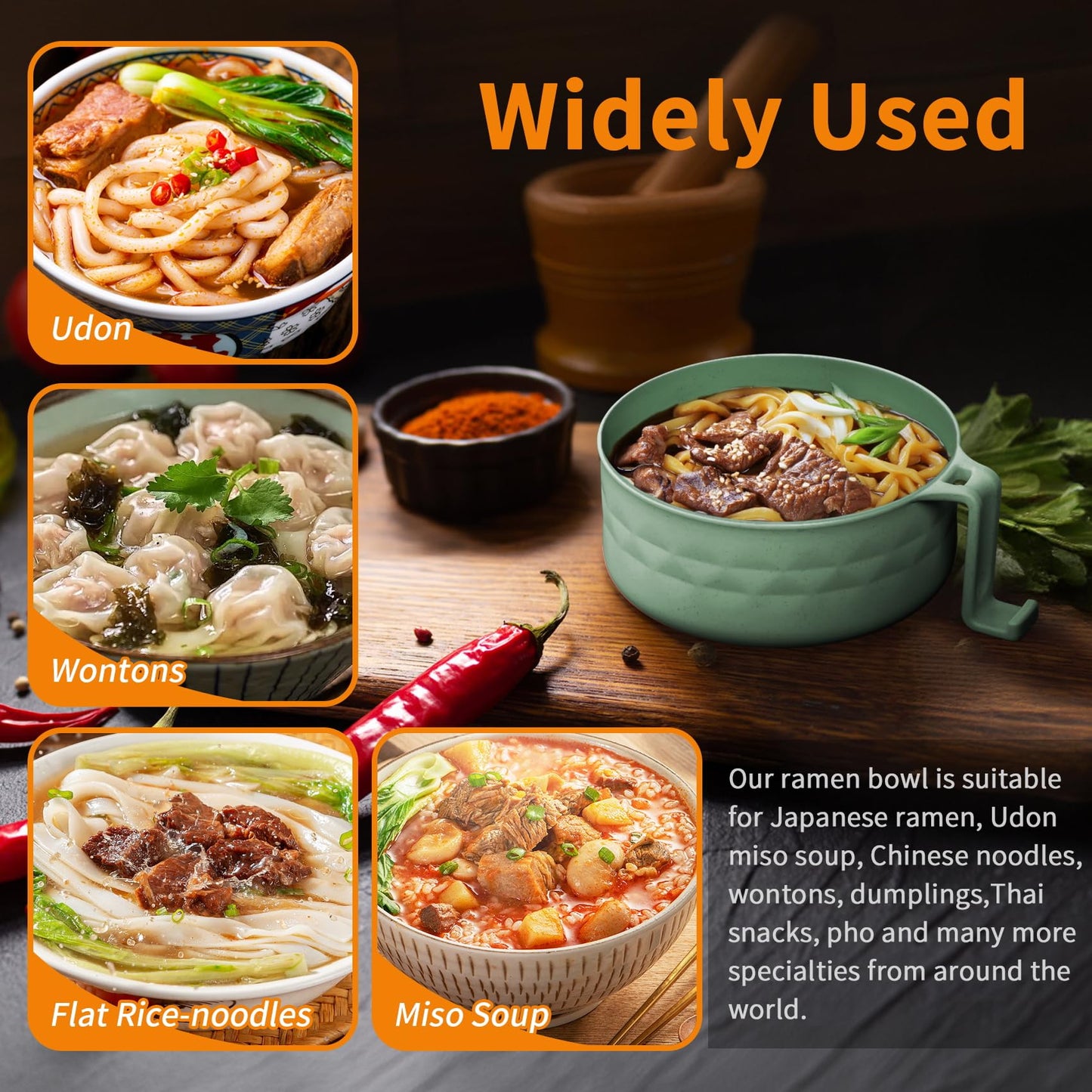 MUUBOOX 2 Sets Microwave Ramen Cooker,33 oz Ramen Bowl Set,Microwave Noodle Bowl,Ramen Bowl With Chopsticks and Spoon, College Dorm Room Essentials, Apartment Essentials, BPA-Free (green blue)