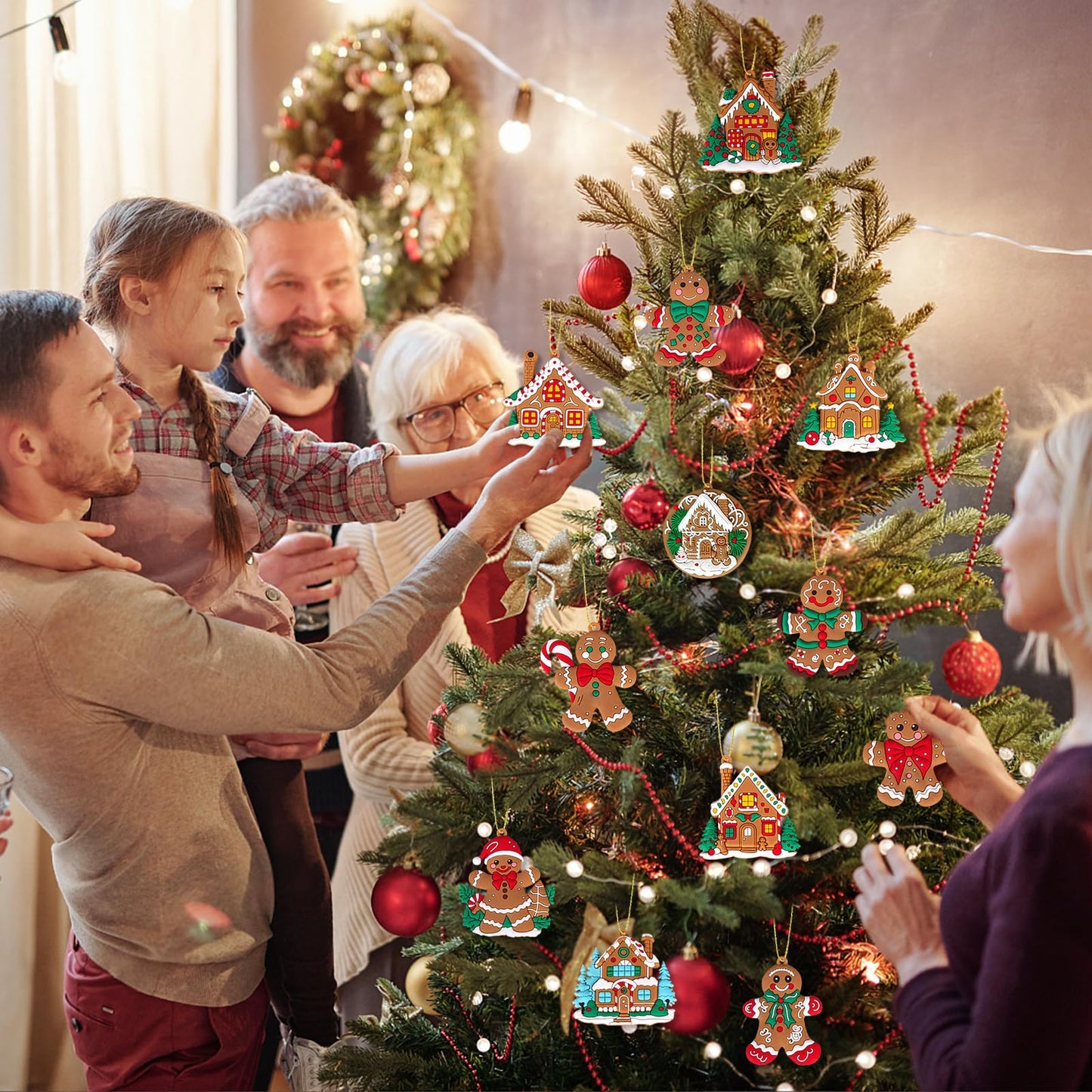 Miucat 12pcs Gingerbread Ornaments for Christmas Tree Decorations, Plastic Gingerbread Christmas Decorations