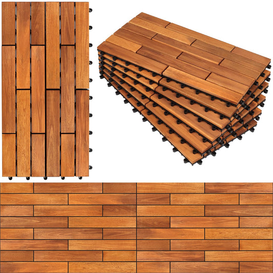 Solid Wood Interlocking Flooring Tiles (Pack of 6, 24" x 12"), Acacia Deck Tiles, Floor Tiles for Both Indoor and Outdoor Use, Waterproof All Weather (24x12, Natural Color)