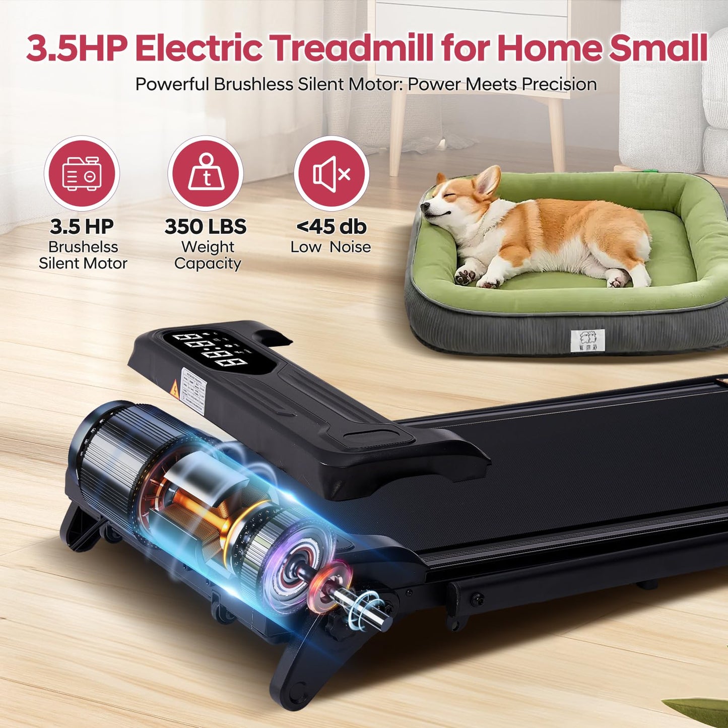 Foldable Walking Pad Treadmill with 12% Adjustable Incline and Handle Bar, 3.5HP Portable Folding Treadmills for Home Small, 4 in 1 Under The Desk Electric Treadmill with Handles, 0.6-7.6MPH, 350LBS