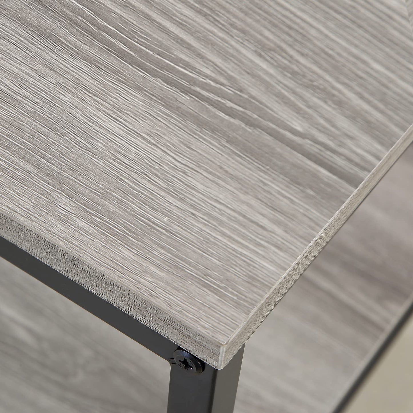 KirKical 20 Inch 2 Tiers Square End Table with Metal Frame, Rustic Grey Fridge Stand Side Table Sturdy Easy Assembly Simple Style for Living Room Bedroom, Slate Grey