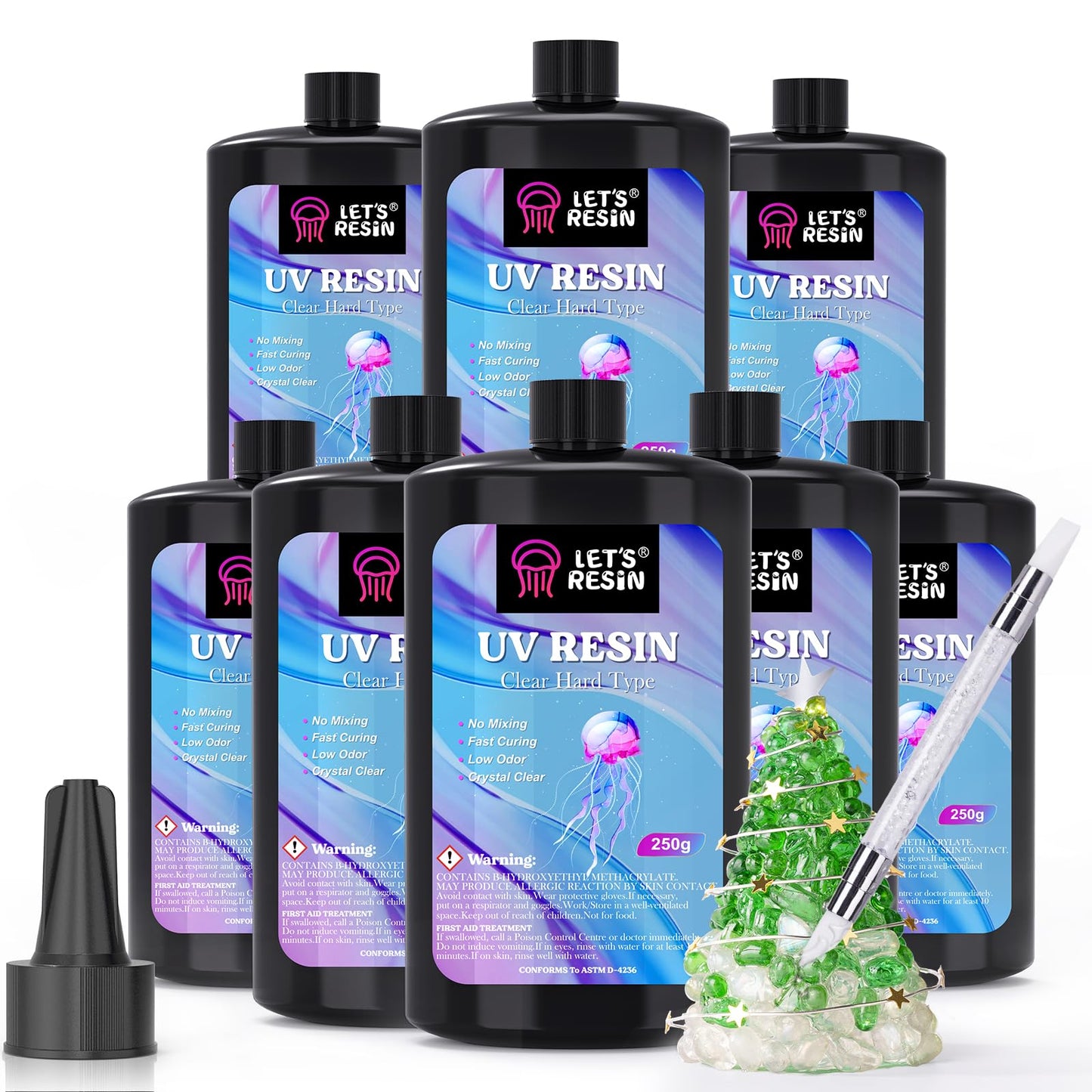 LET'S RESIN UV Resin, Upgraded 500g Crystal Clear UV Resin Hard, Low Odor Ultraviolet Epoxy Resin, UV Light Cure Solar Sunlight Activated Glue for Jewelry, Craft Decoration
