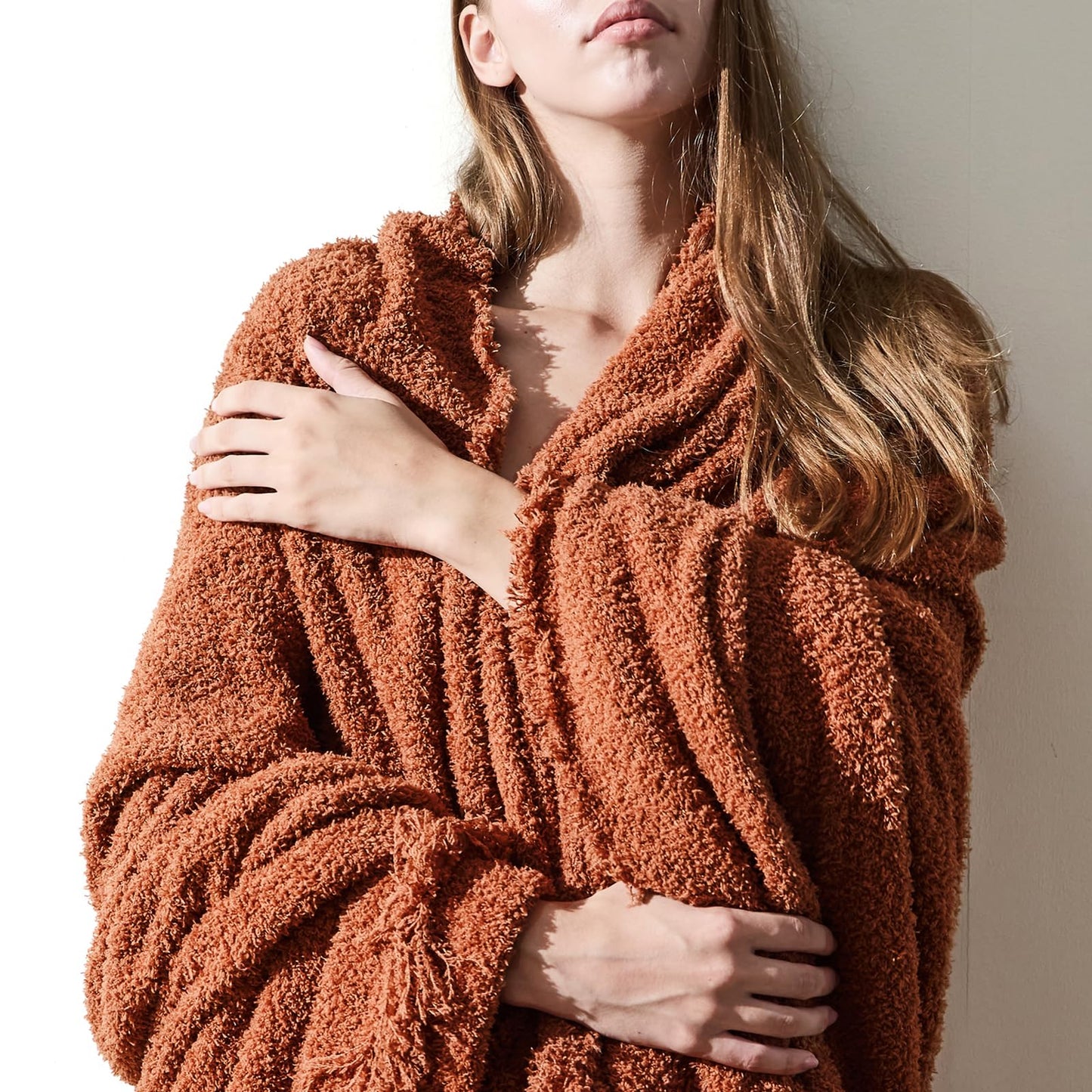 EASEON Throw Blanket for Couch-Soft Boho Throw Blanket,Cozy Knit Throw Blankets,Small Knitted Lightweight Blanket&Throw for Bed,Chair,Sofa,Home Decor (A02-Caramel, 60 * 80 inches, 1-Solid)