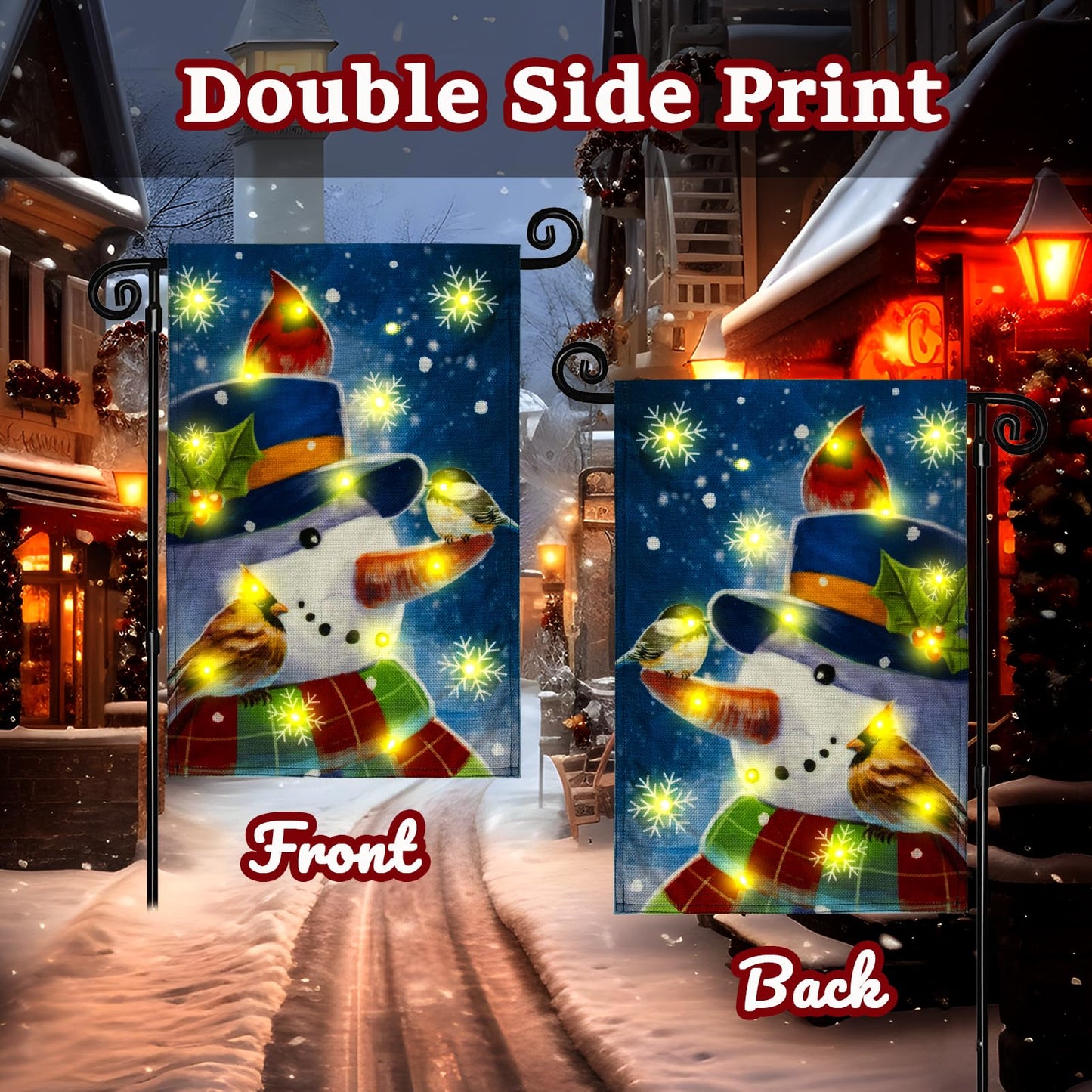 Christmas Lights Garden Flag,Double Sided Christmas LED Outdoor Christmas Yard Flag for Winter Christmas Outdoor Decoration (Multi_Snow, 12 * 18)