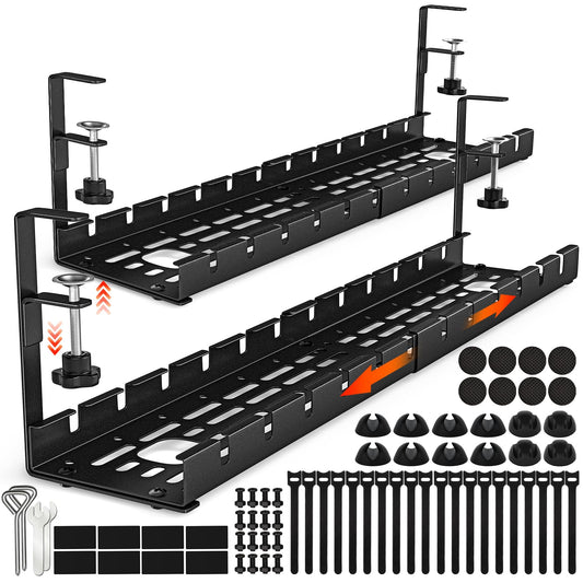 Shikha Under Desk Cable Tray, 15.7"-30.7" Retractable Under Desk Cable Management, No Drilling Cord Organizer with Clamp, Wire Management for Home Office -White