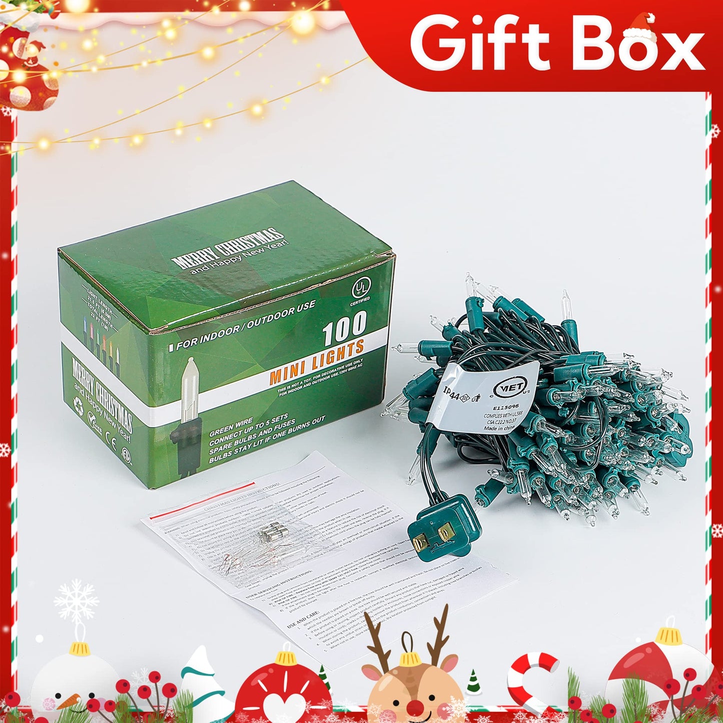 oopswow White Christmas Lights,100 Count Clear Mini Lights Incandescent Christmas Tree String Lights, Connectable for Christmas Decoration,Garland,Home,Patio, Wedding,Party,Festival (23 Feet)