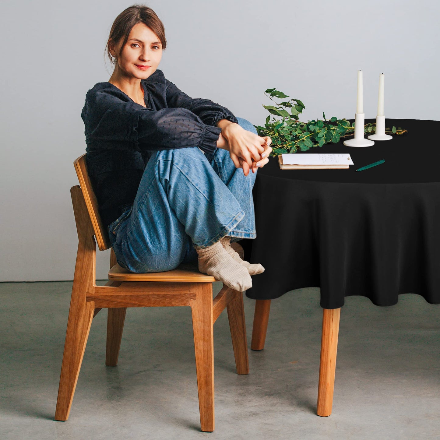 Utopia Kitchen 2 Pack Round Table Cloth [70 Inches, Black] Stain and Wrinkle Resistant Tablecloth Washable Polyester Cover for Dining, Buffet Parties, Picnic and Weddings