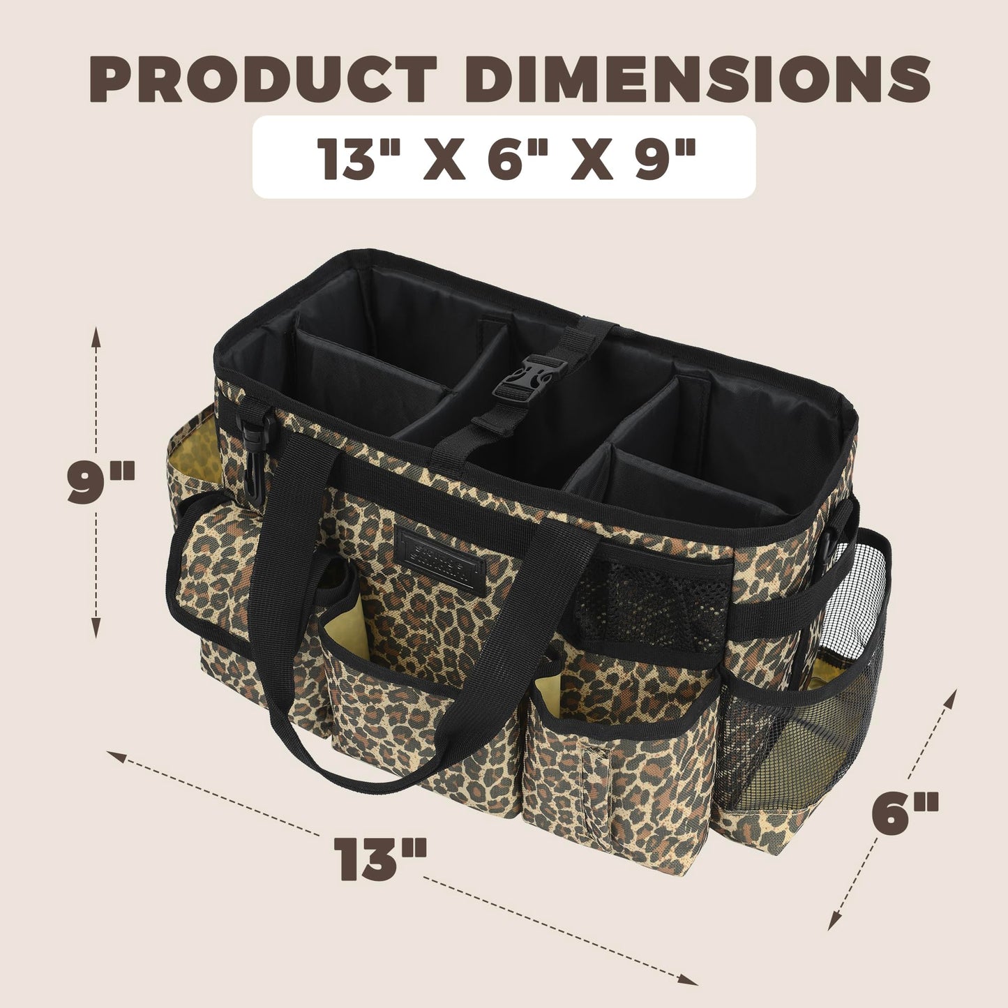 Storage Standard Cleaning Caddy Organizer with Handle - Small Cleaning Caddy Supplies Bag with Shoulder & Waist Strap - Cleaning Supplies Organizer with Cleaning Cloth - Leopard