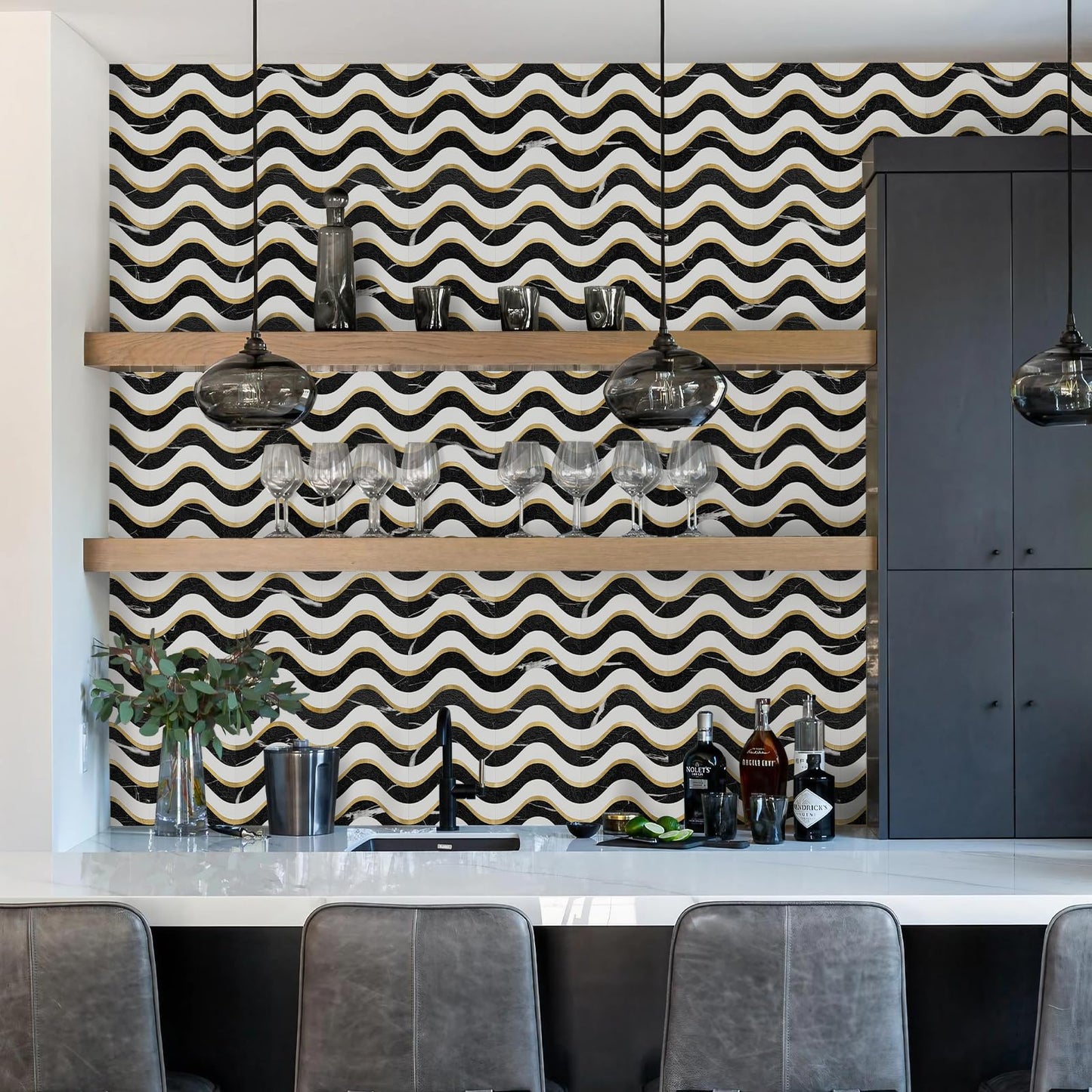 Vamos Tile 10-Sheet Peel and Stick Backsplash Seamless Tile,Stick on Backsplash for Kitchen and Bathroom, Black Marble Look+ Pure White PVC Mixed Metal Gold Self Adhesive Wall Tiles