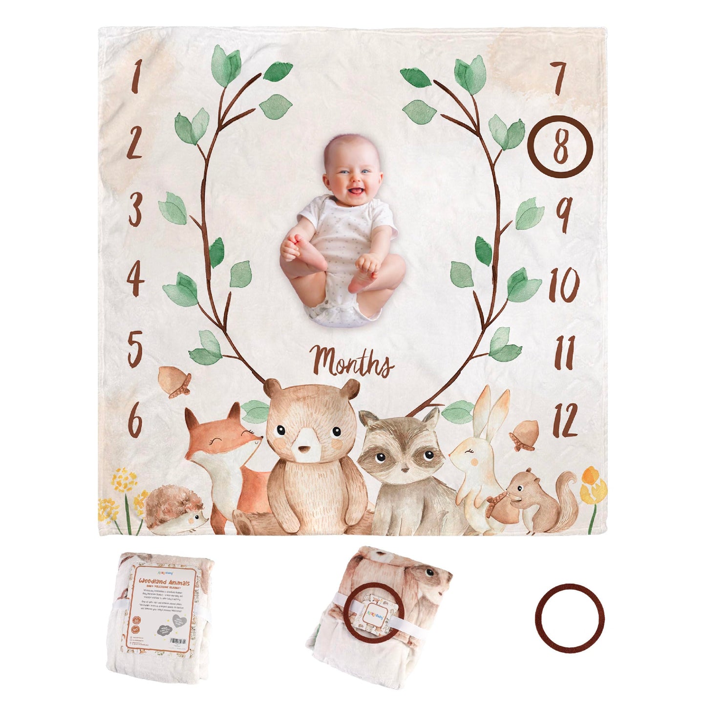 KooKooBaby Monthly Baby Milestone Blanket,47"x47" Premium Fleece Baby Monthly Milestone Blanket with Felt Marker, Baby Boy or Girl Month Age Growth Blanket - Woodland Nursery Animals