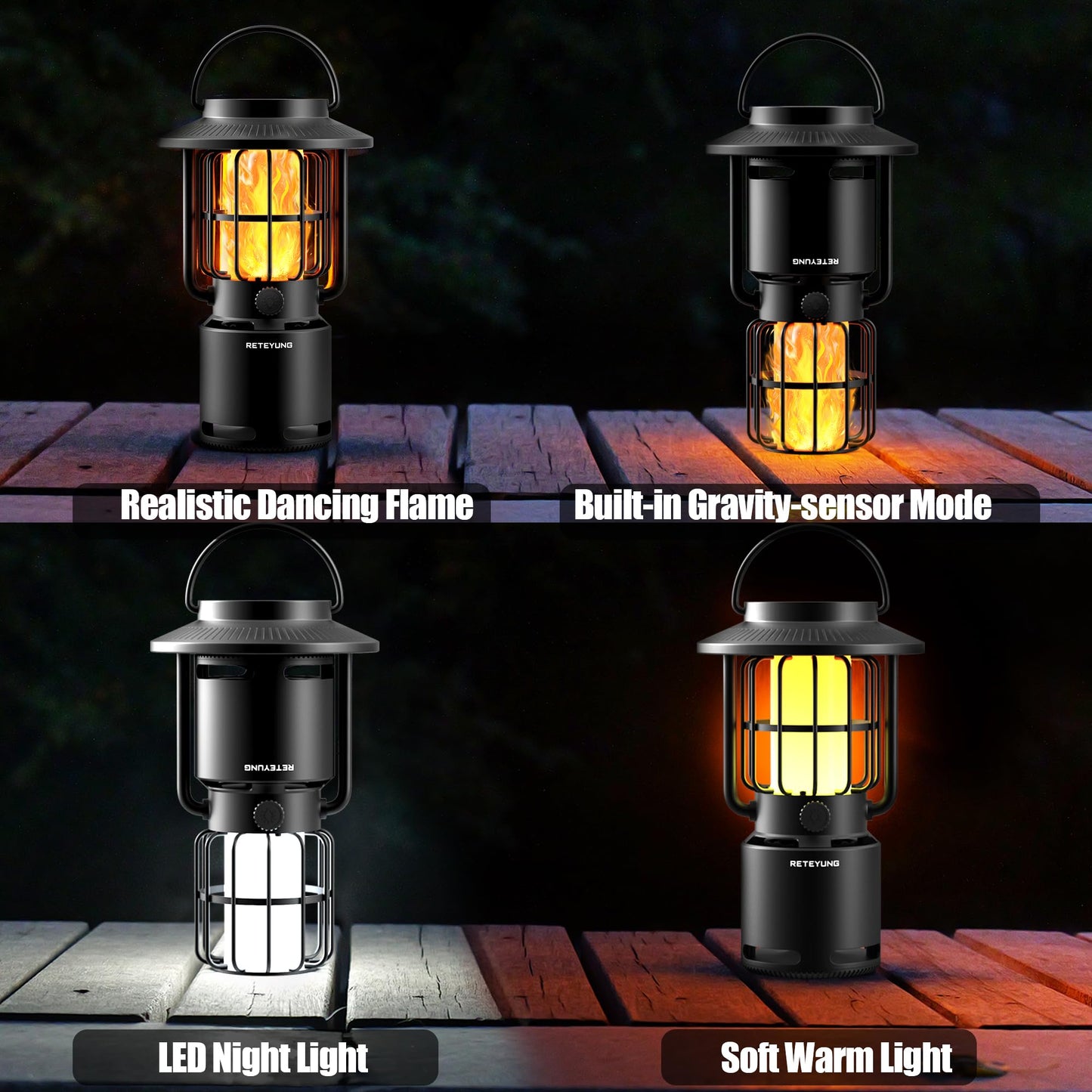 RETEYUNG Outdoor Speakers Bluetooth Waterproof Patio,10W Wireless Portable LED Flame Light Speaker with Torch Atmosphere for Patio/Yard/Party/Camping Black,Gifts for Men Women Dads Moms(2 Pcs)