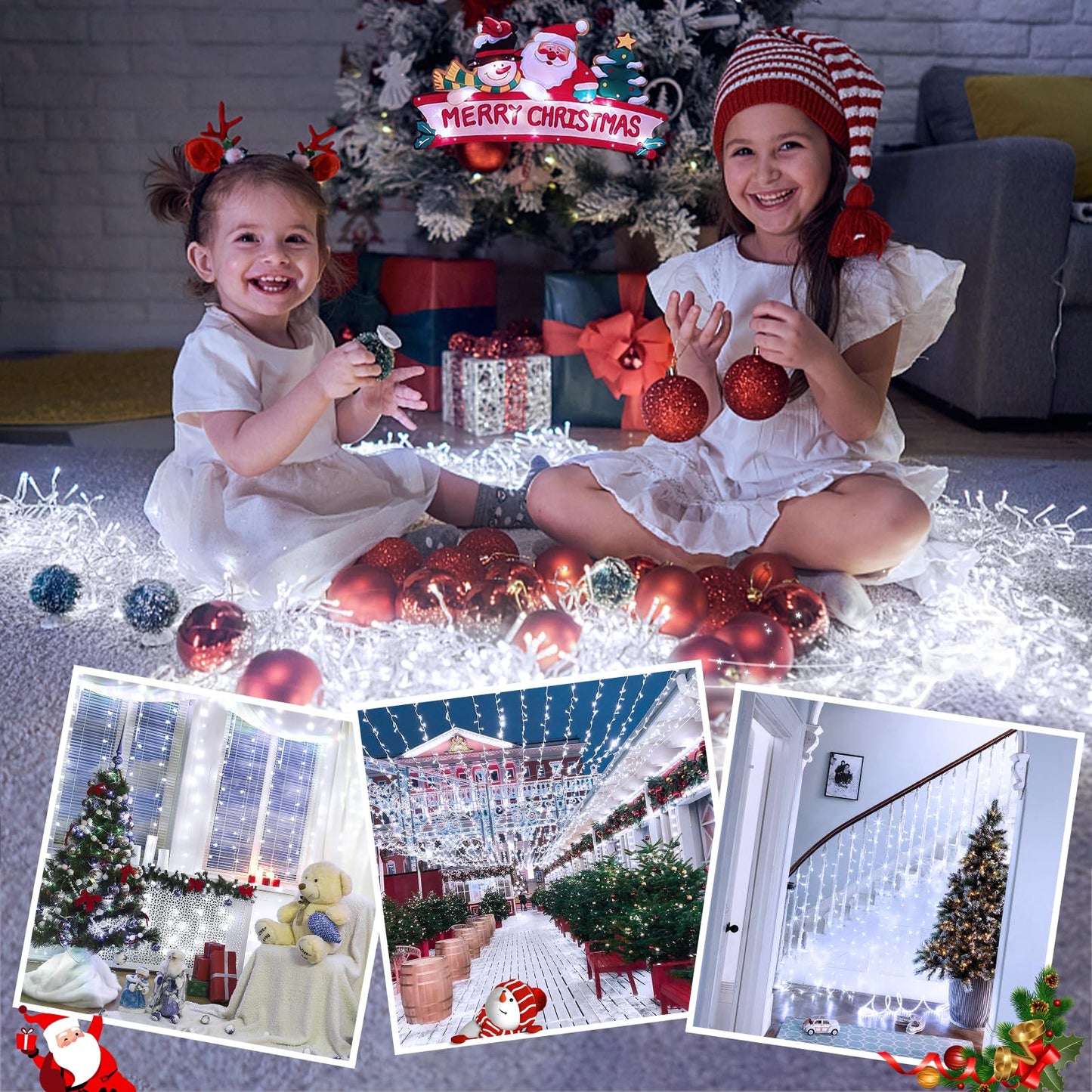 JMEXSUSS 66ft 200 LED White Christmas Lights Indoor Bedroom, Connectable White String Lights Outdoor Clear Wire, 8 Modes Twinkle String Lights Plug in for Room Tree Wedding Christmas Decoration